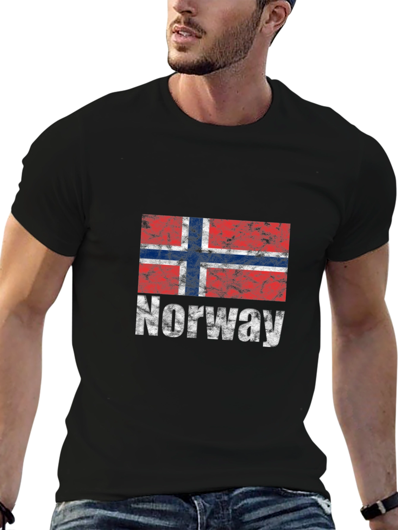 Norway Flag Graphic Tee - Black Cotton T-Shirt