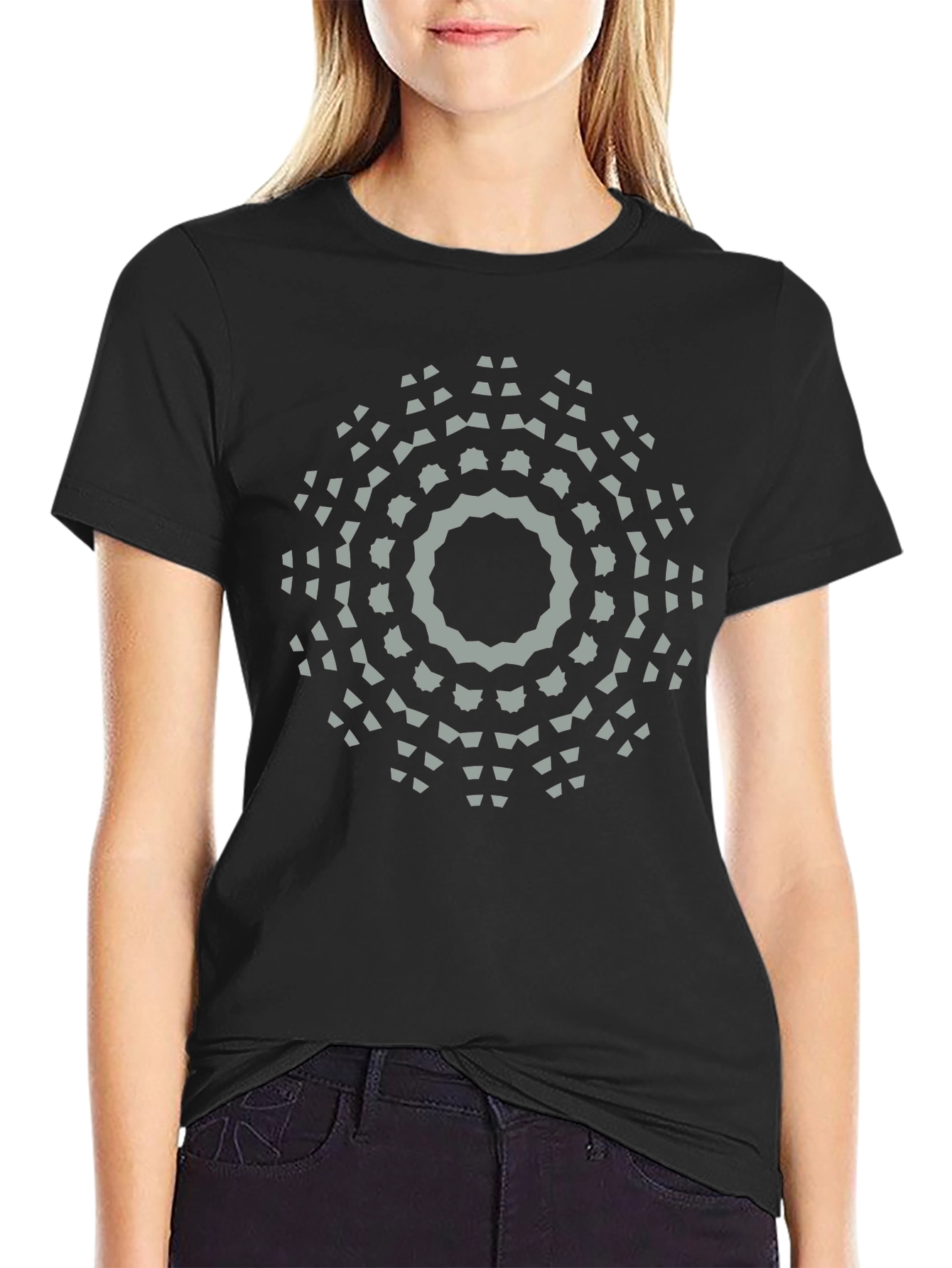 Geometric Mandala Graphic Print T-Shirt - Black