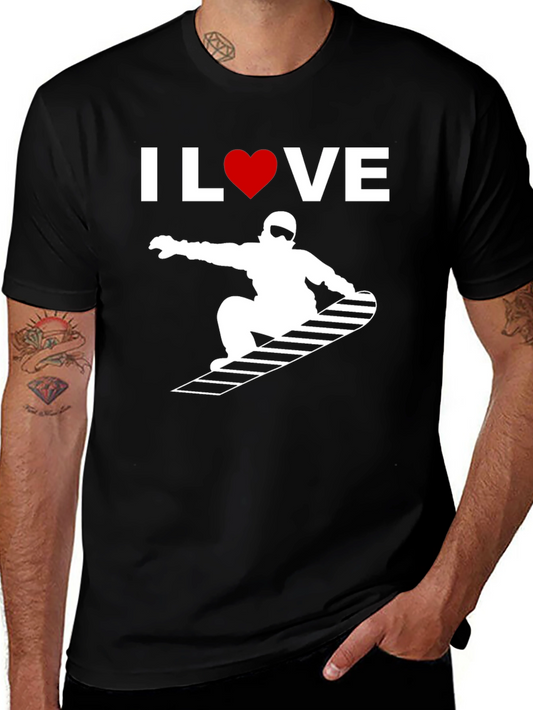 I Love Snowboarding Graphic Tee - Black Cotton T-Shirt