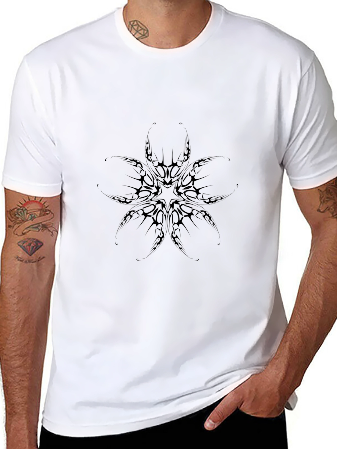 Black Graphic Tee: Abstract Tattoo Style Print