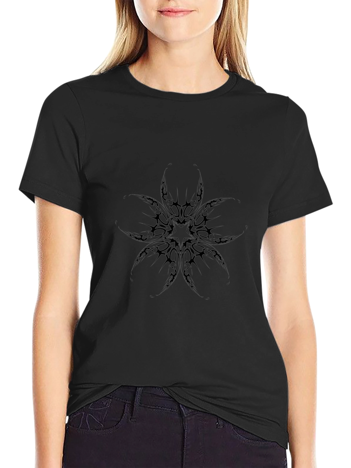 Black Graphic Tee: Abstract Tattoo Style Print