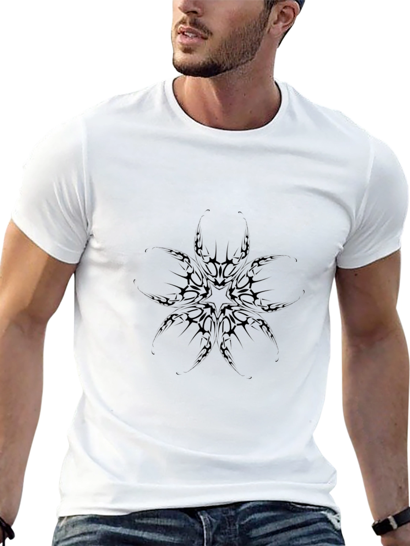 Black Graphic Tee: Abstract Tattoo Style Print
