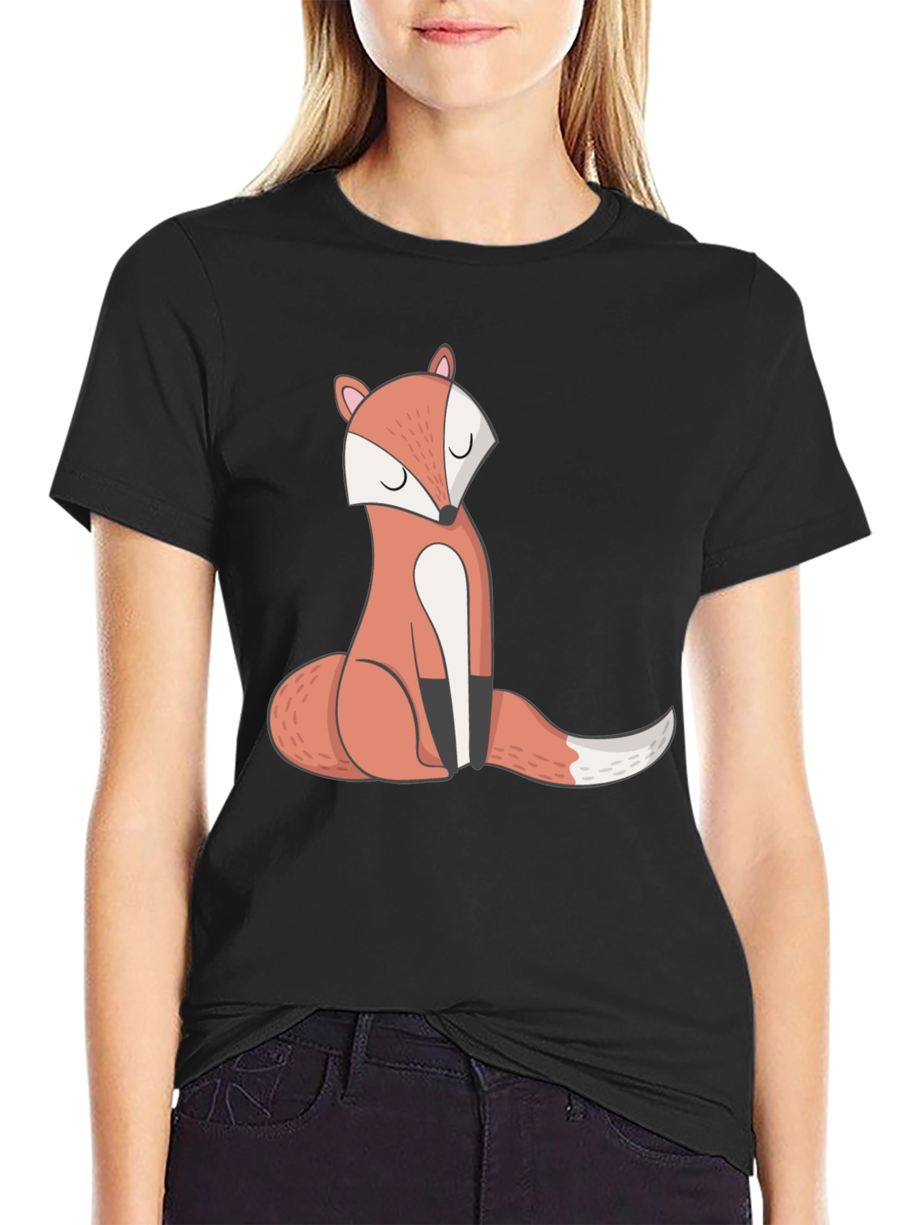 Cute Fox Graphic T-Shirt - Black Casual Tee