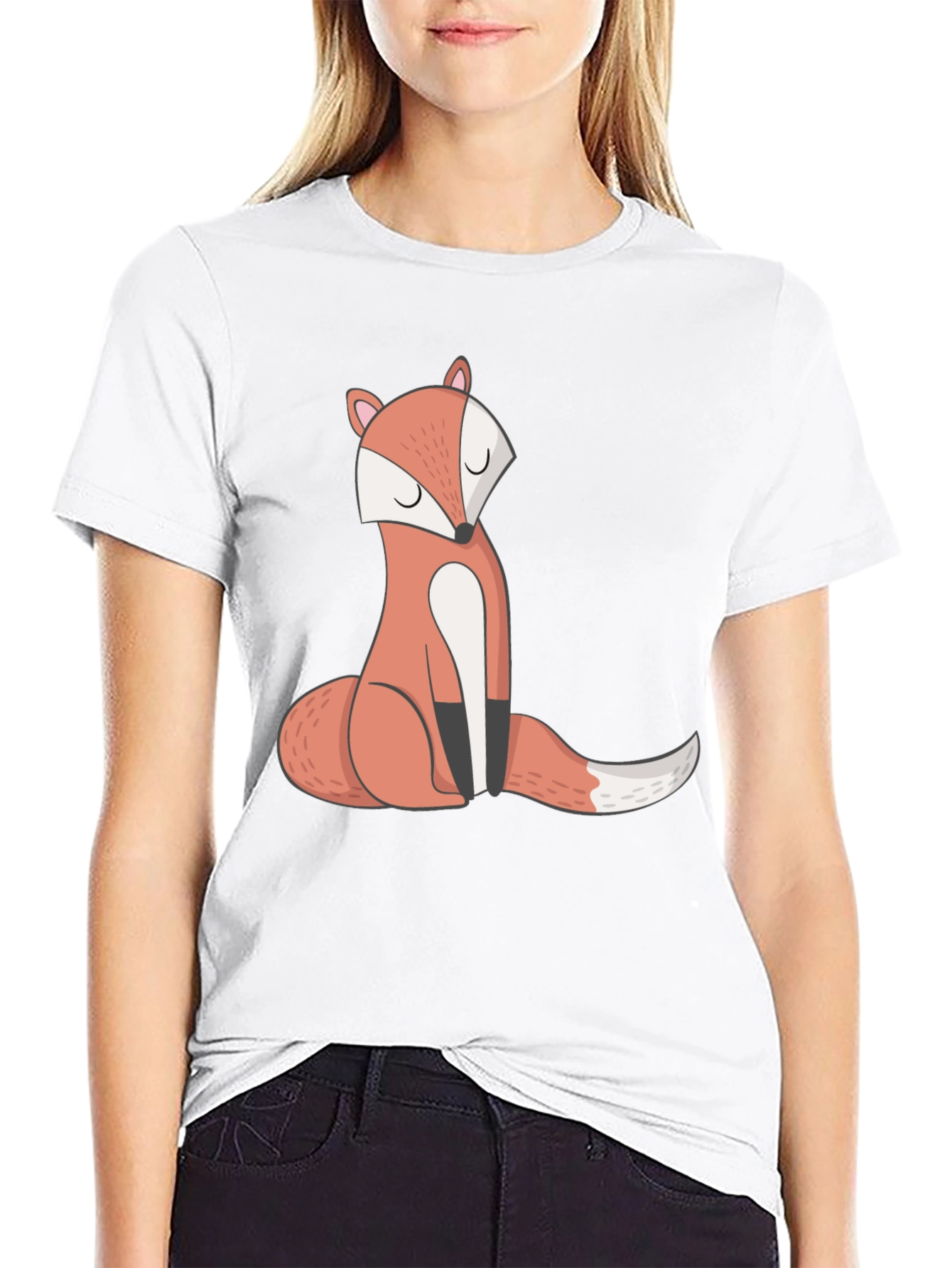 Cute Fox Graphic T-Shirt - Black Casual Tee