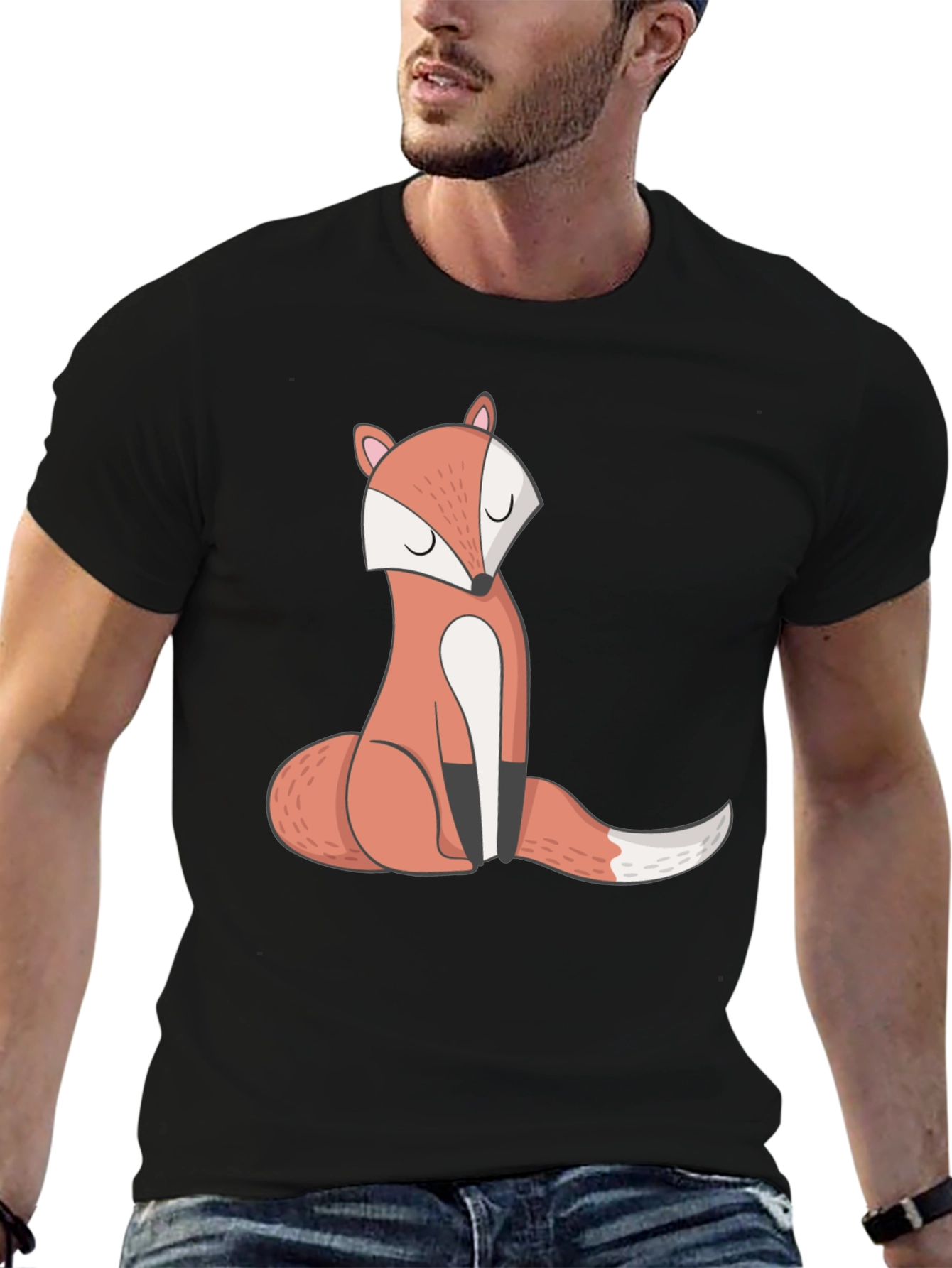 Cute Fox Graphic T-Shirt - Black Casual Tee