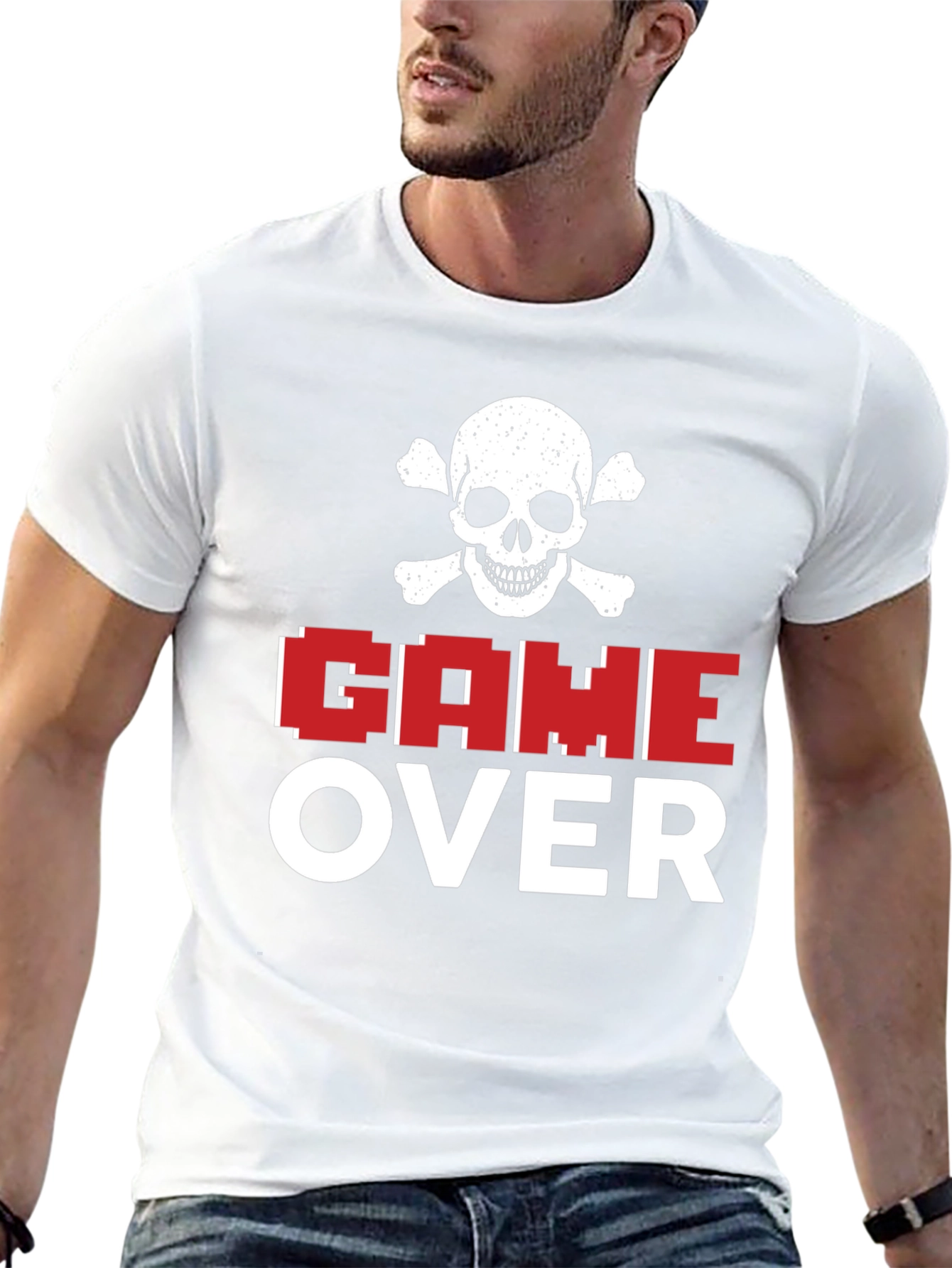 Game Over Skull Graphic T-Shirt