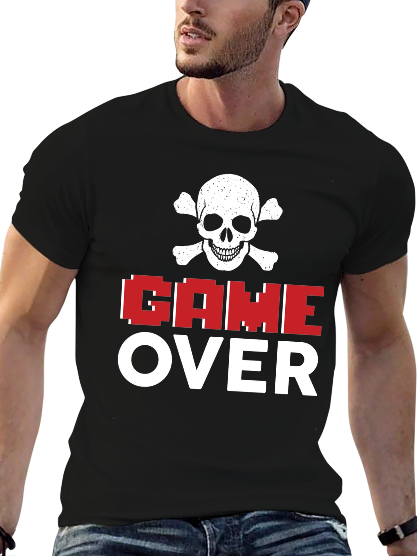 Game Over Skull Graphic T-Shirt