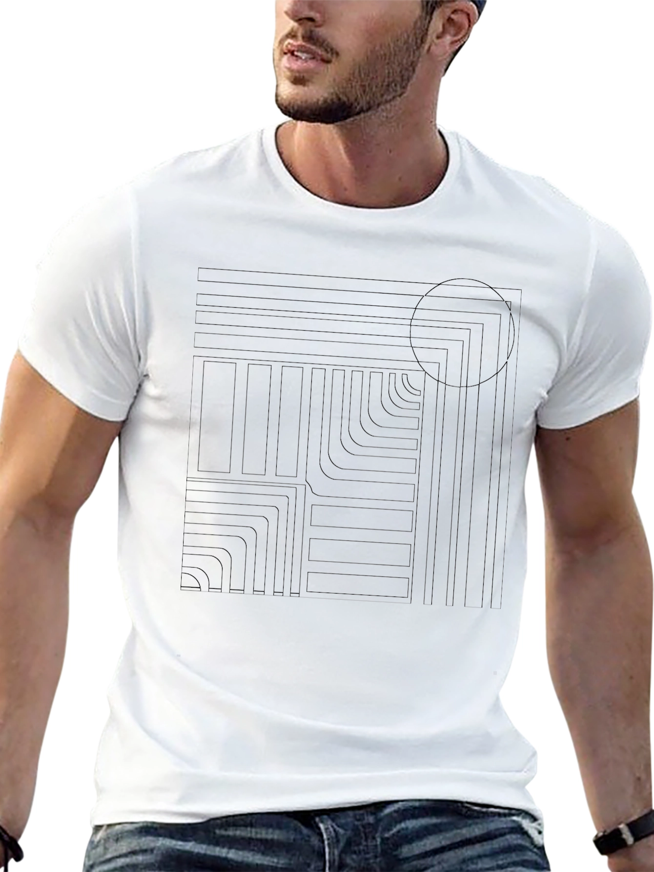Geometric Graphic Print Mens Black T-Shirt
