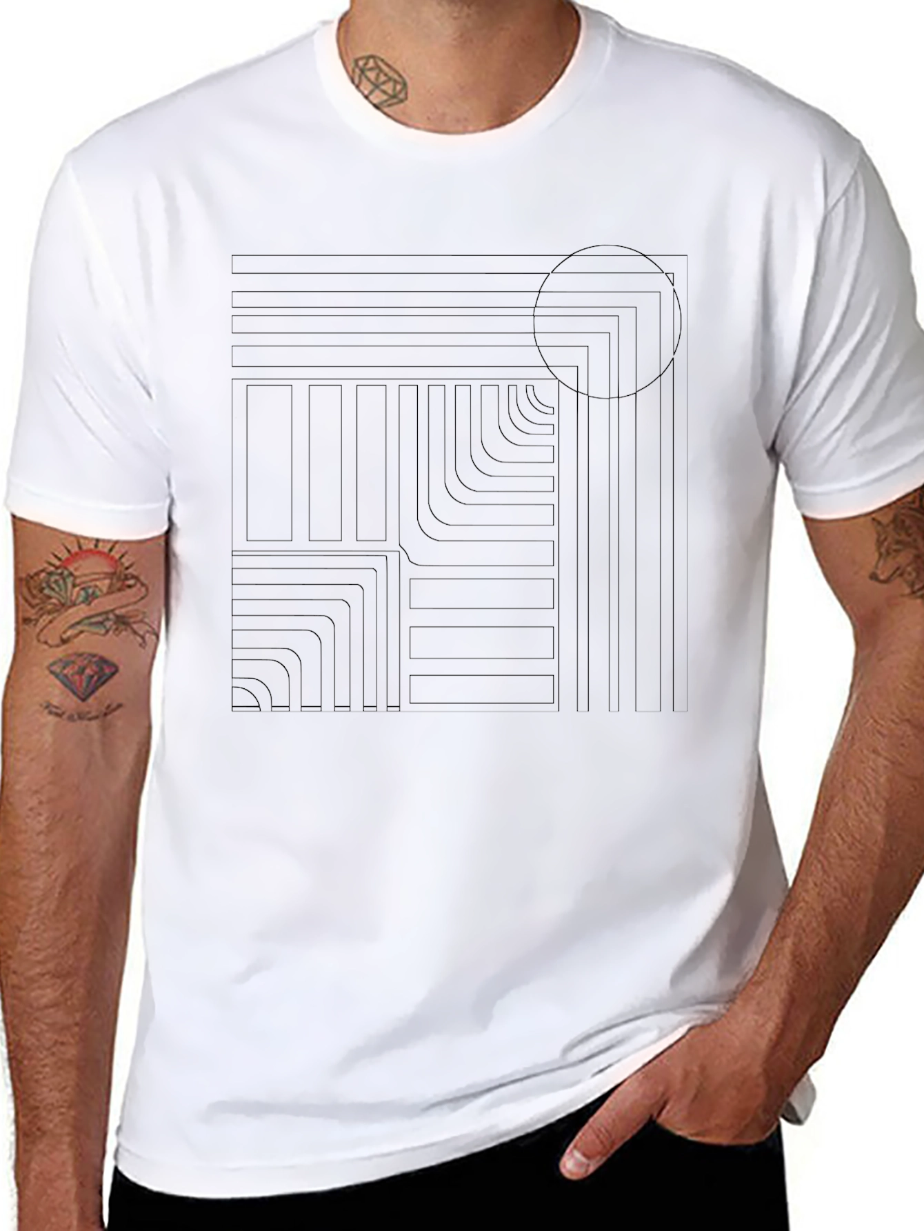 Geometric Graphic Print Mens Black T-Shirt