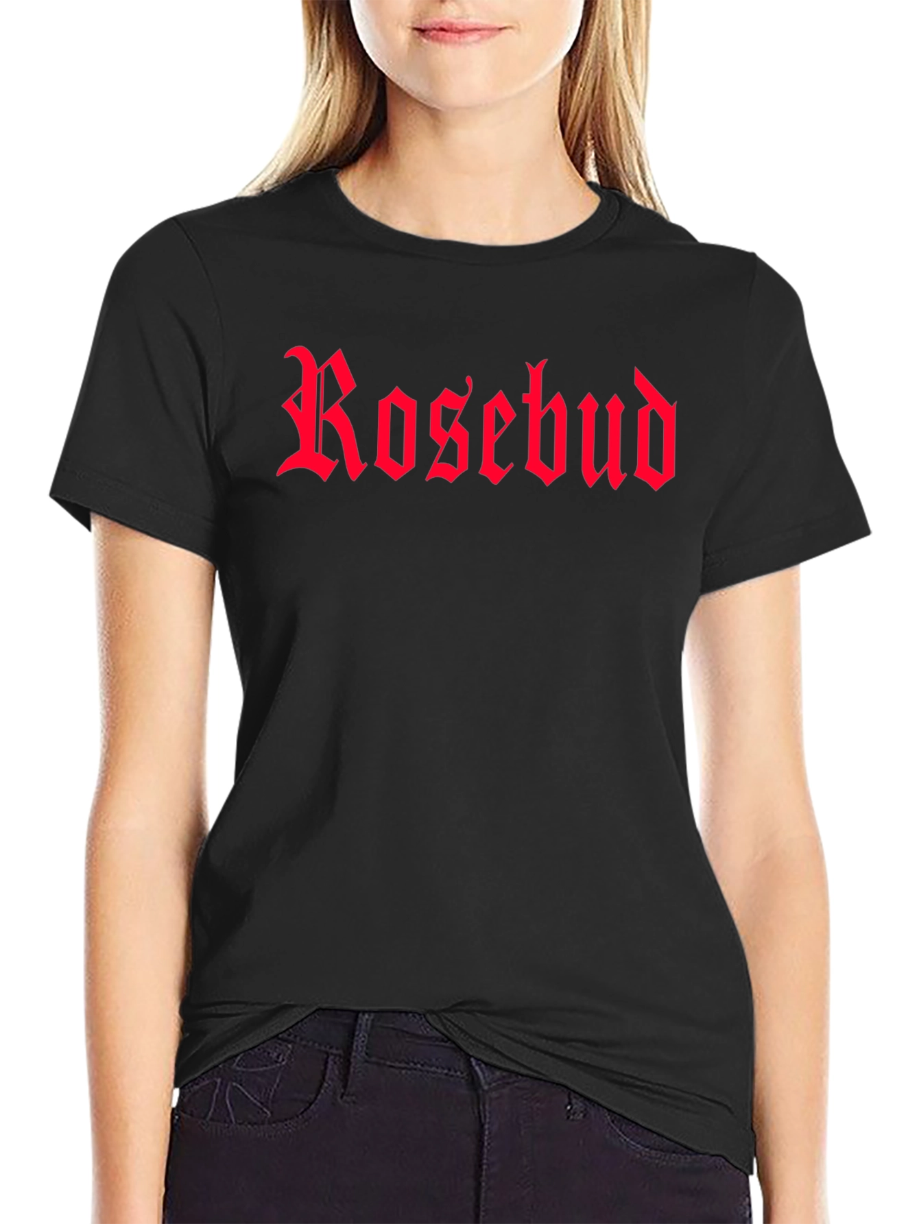 Rosebud Gothic Font Black T-Shirt