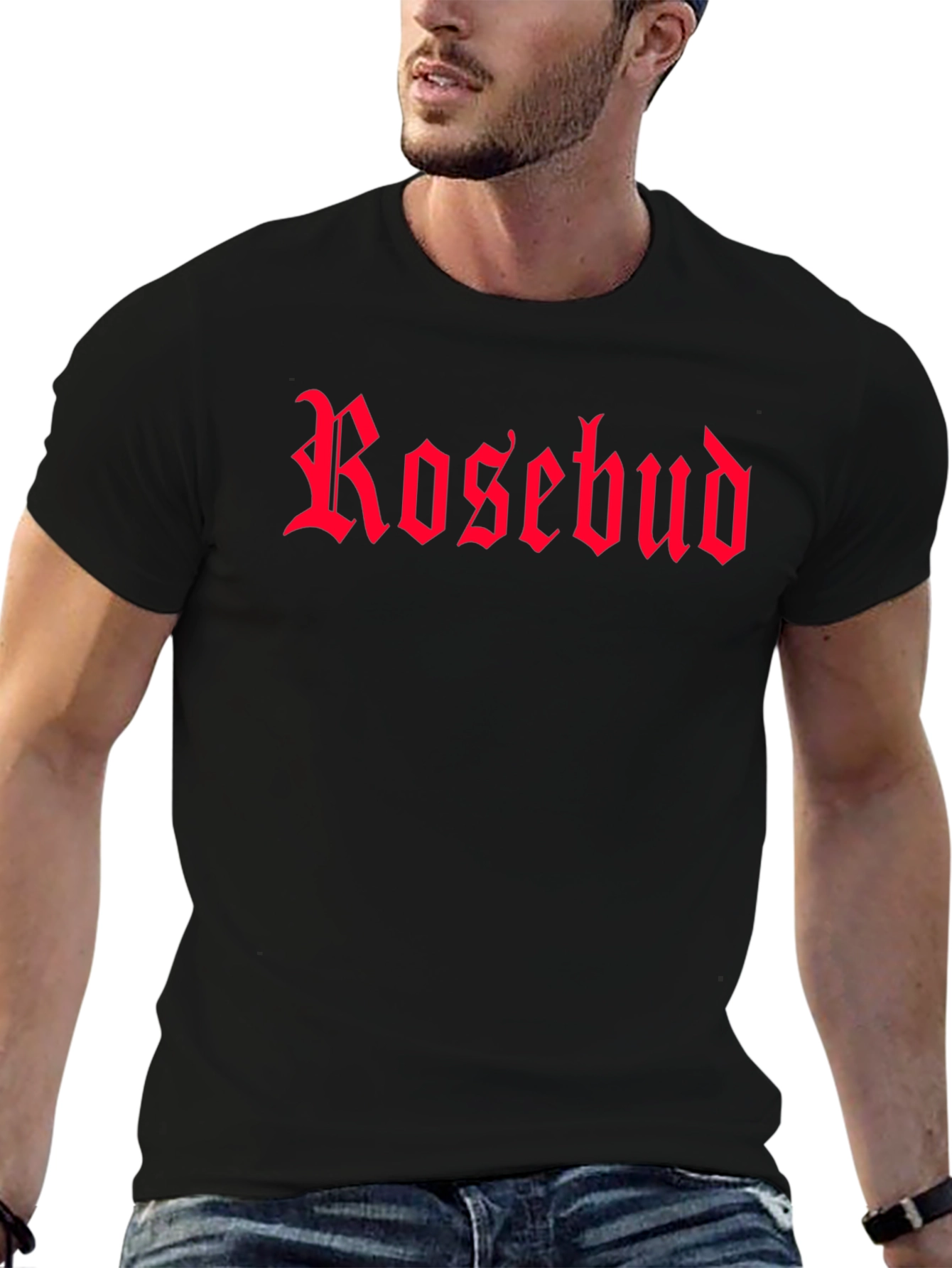 Rosebud Gothic Font Black T-Shirt