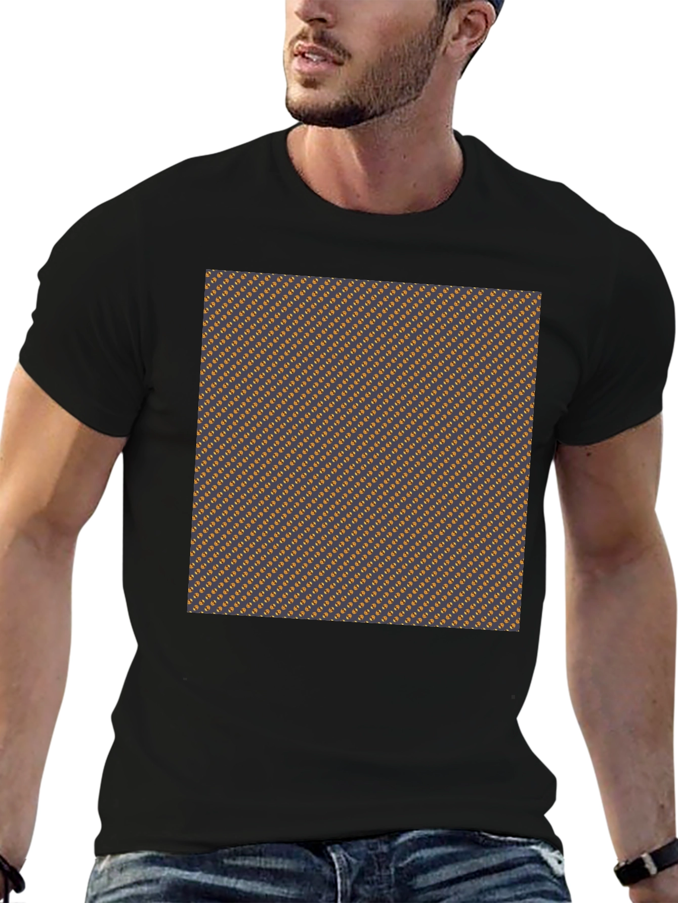 Stylish Black Tee with Brown Geometric Pattern