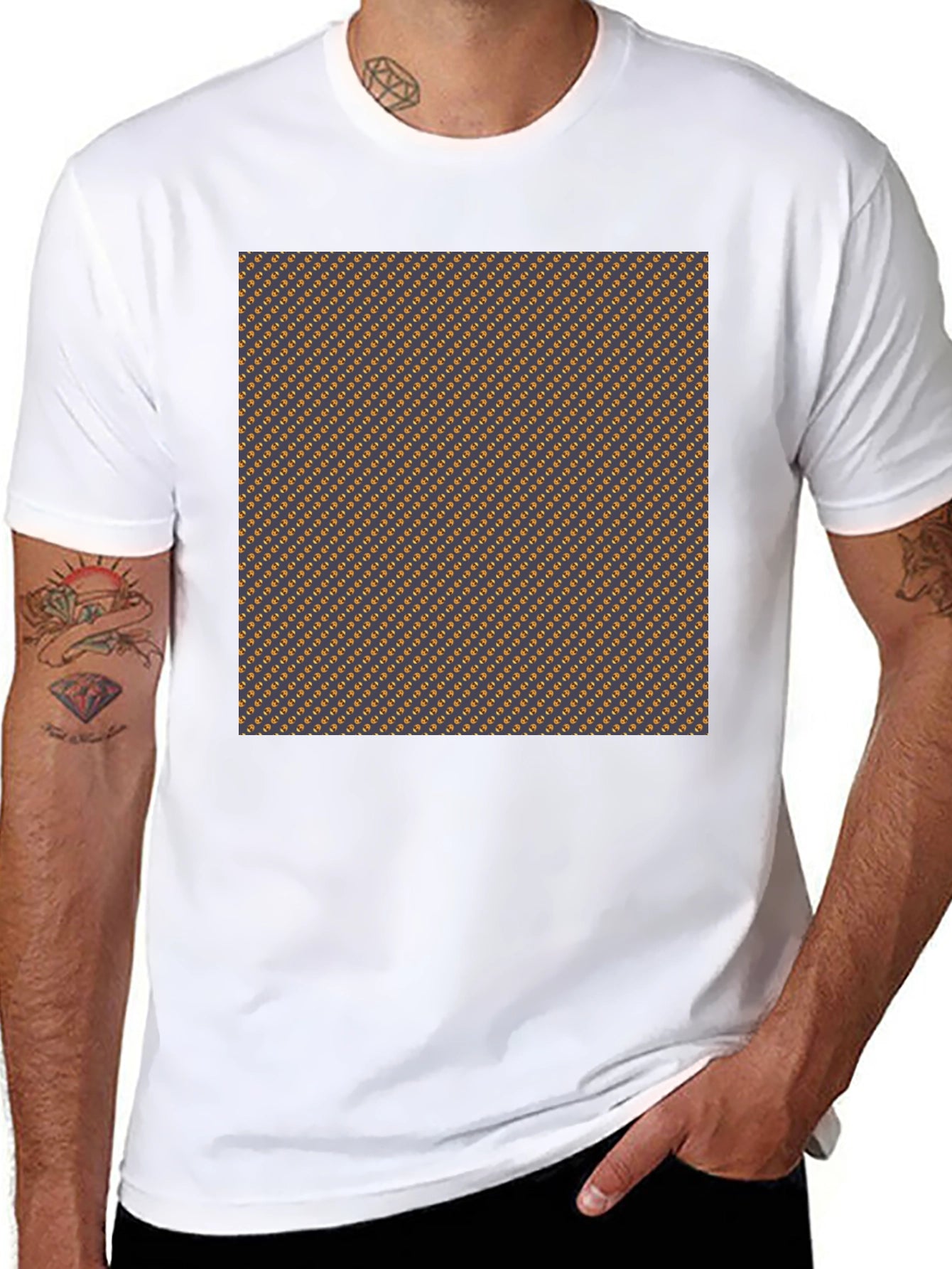 Stylish Black Tee with Brown Geometric Pattern