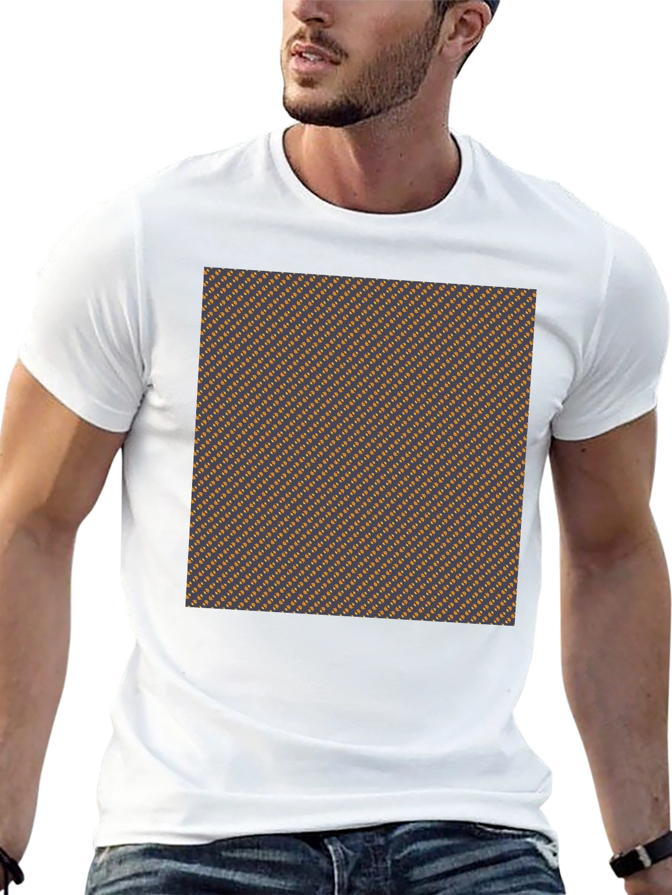 Stylish Black Tee with Brown Geometric Pattern