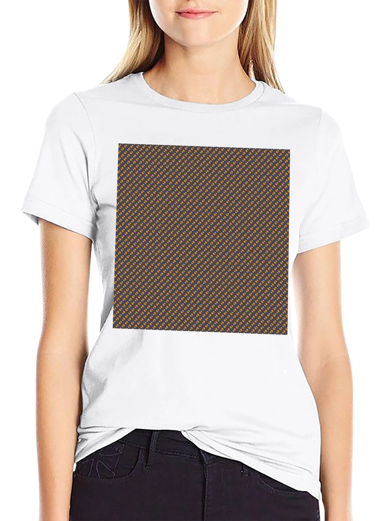 Stylish Black Tee with Brown Geometric Pattern