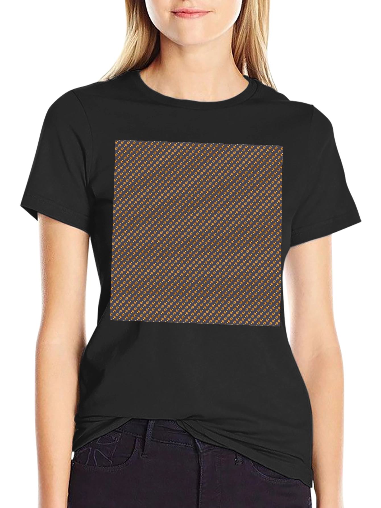 Stylish Black Tee with Brown Geometric Pattern