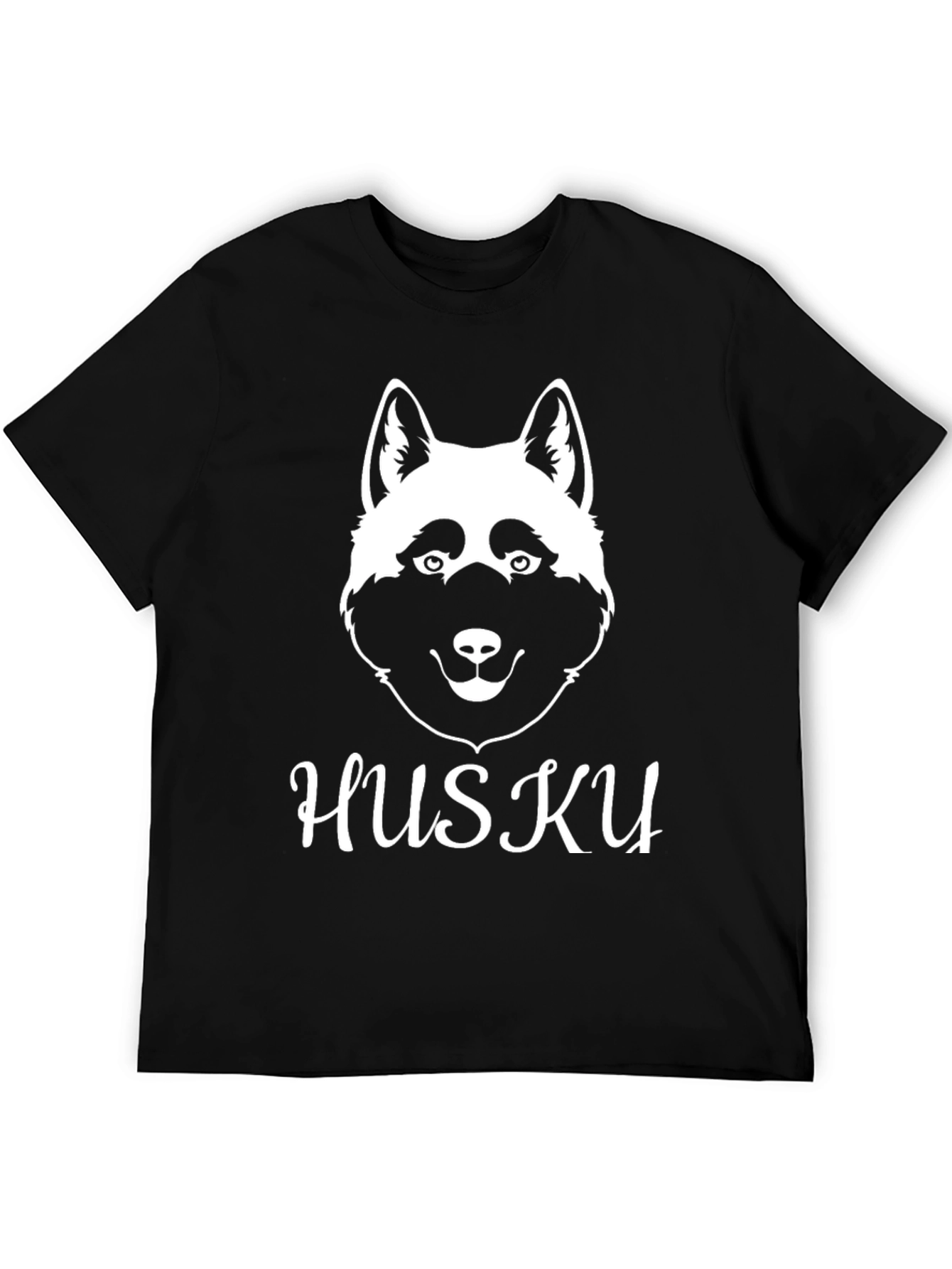 Husky Dog Graphic T-Shirt - Black Cotton Blend