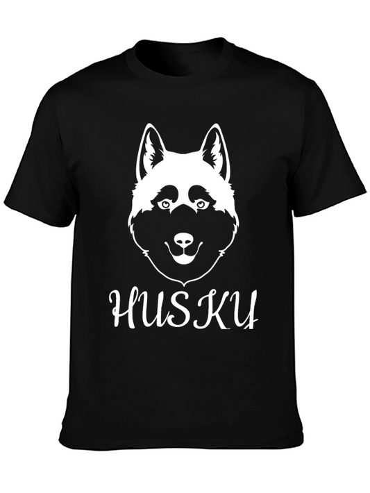 Husky Dog Graphic T-Shirt - Black Cotton Blend