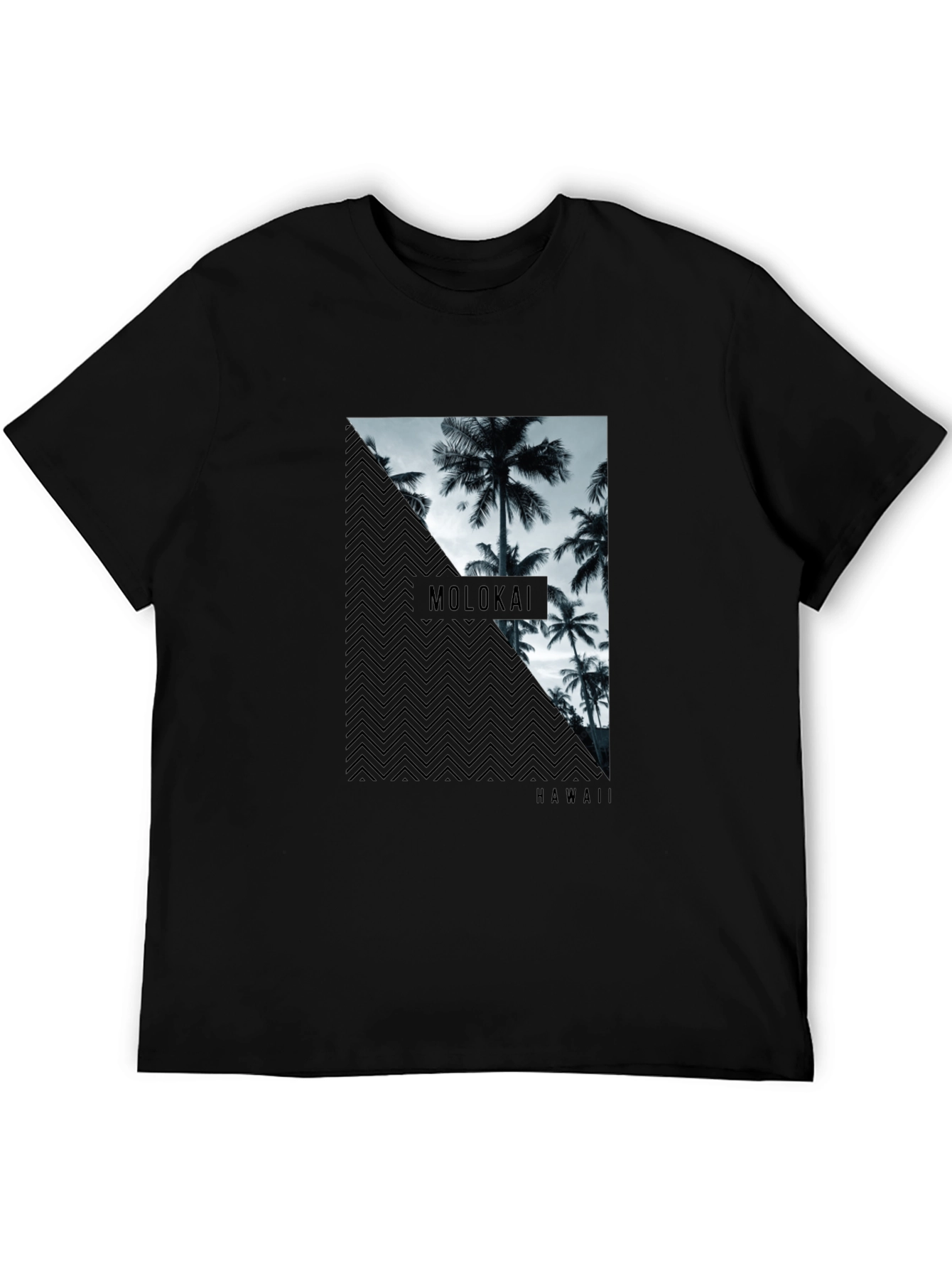 Molokai Hawaii Palm Tree Mens Black T-Shirt