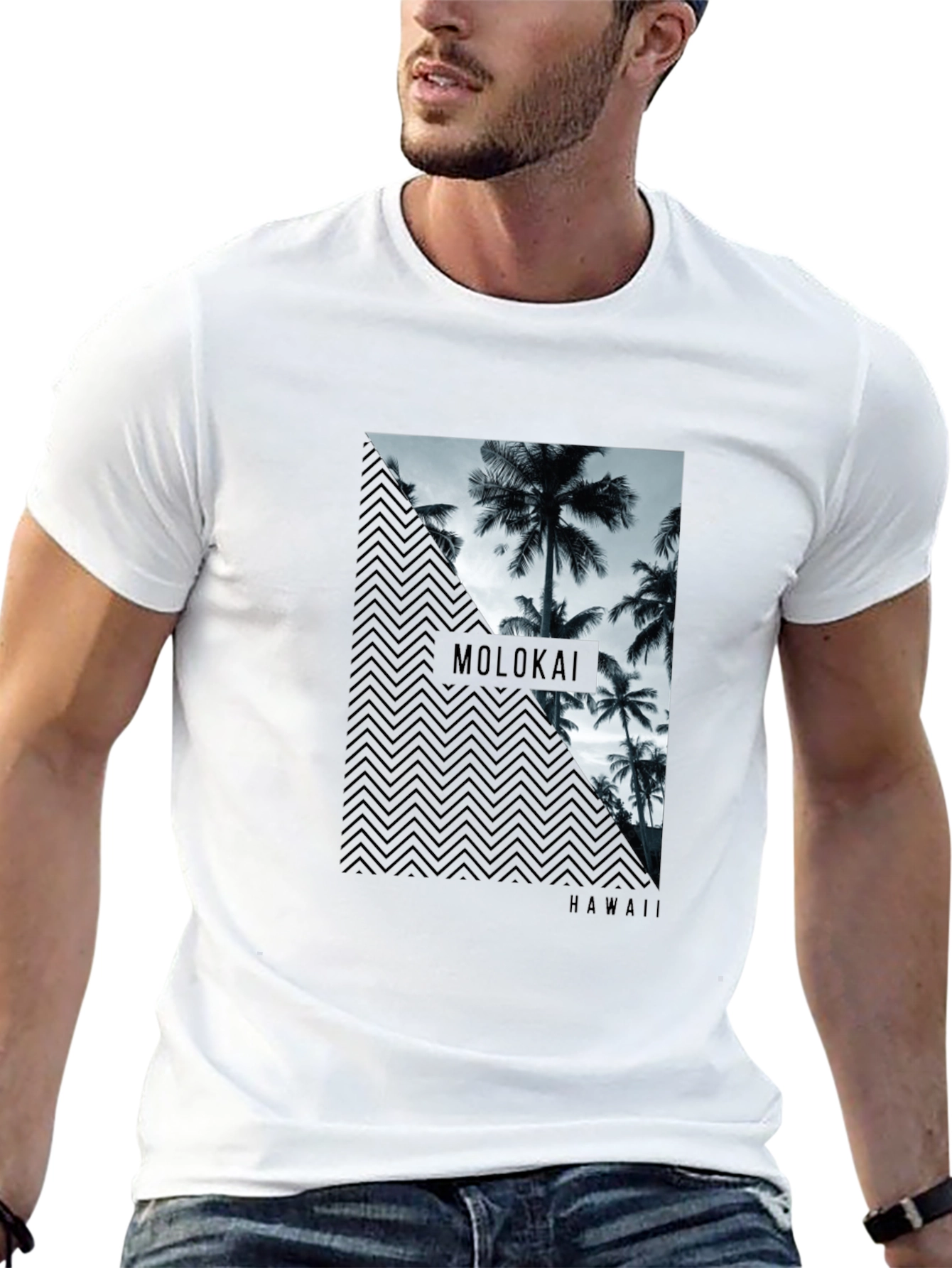 Molokai Hawaii Palm Tree Mens Black T-Shirt