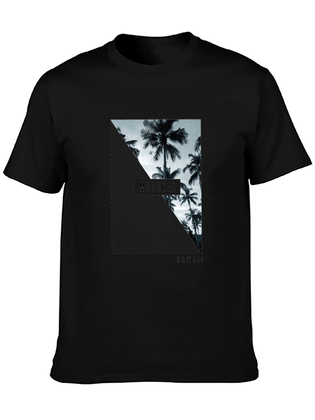 Molokai Hawaii Palm Tree Mens Black T-Shirt