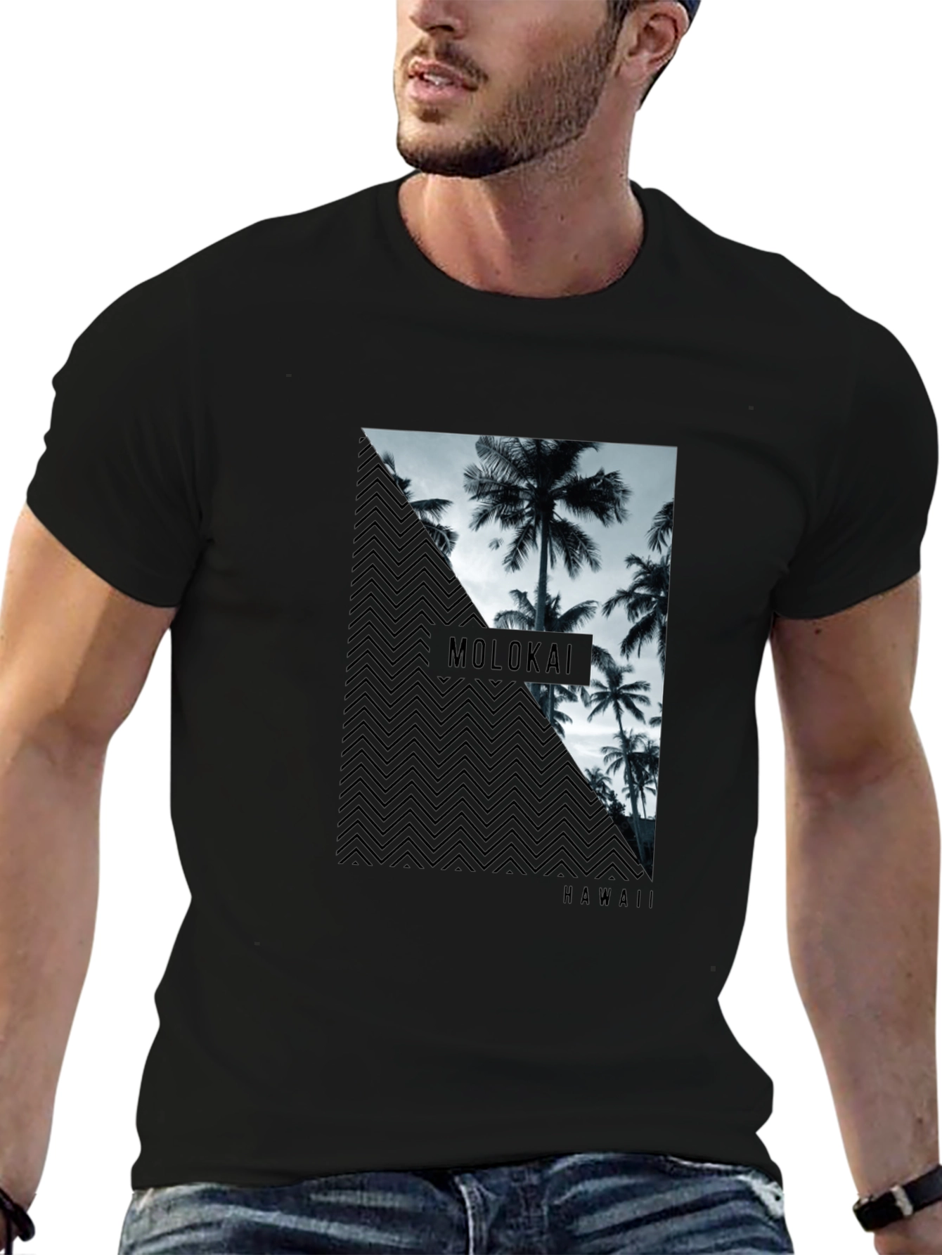 Molokai Hawaii Palm Tree Mens Black T-Shirt