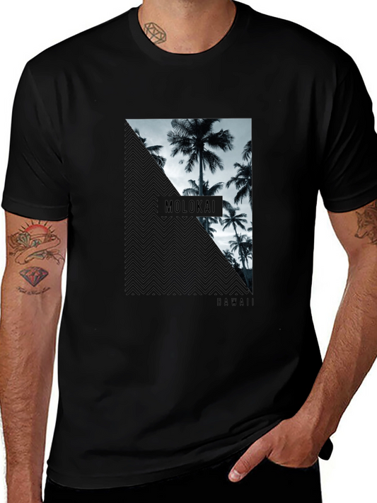 Molokai Hawaii Palm Tree Mens Black T-Shirt
