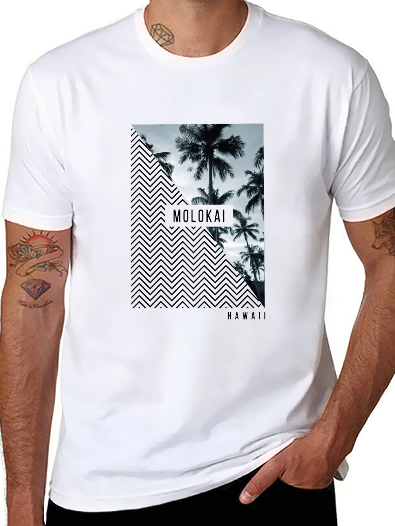 Molokai Hawaii Palm Tree Mens Black T-Shirt