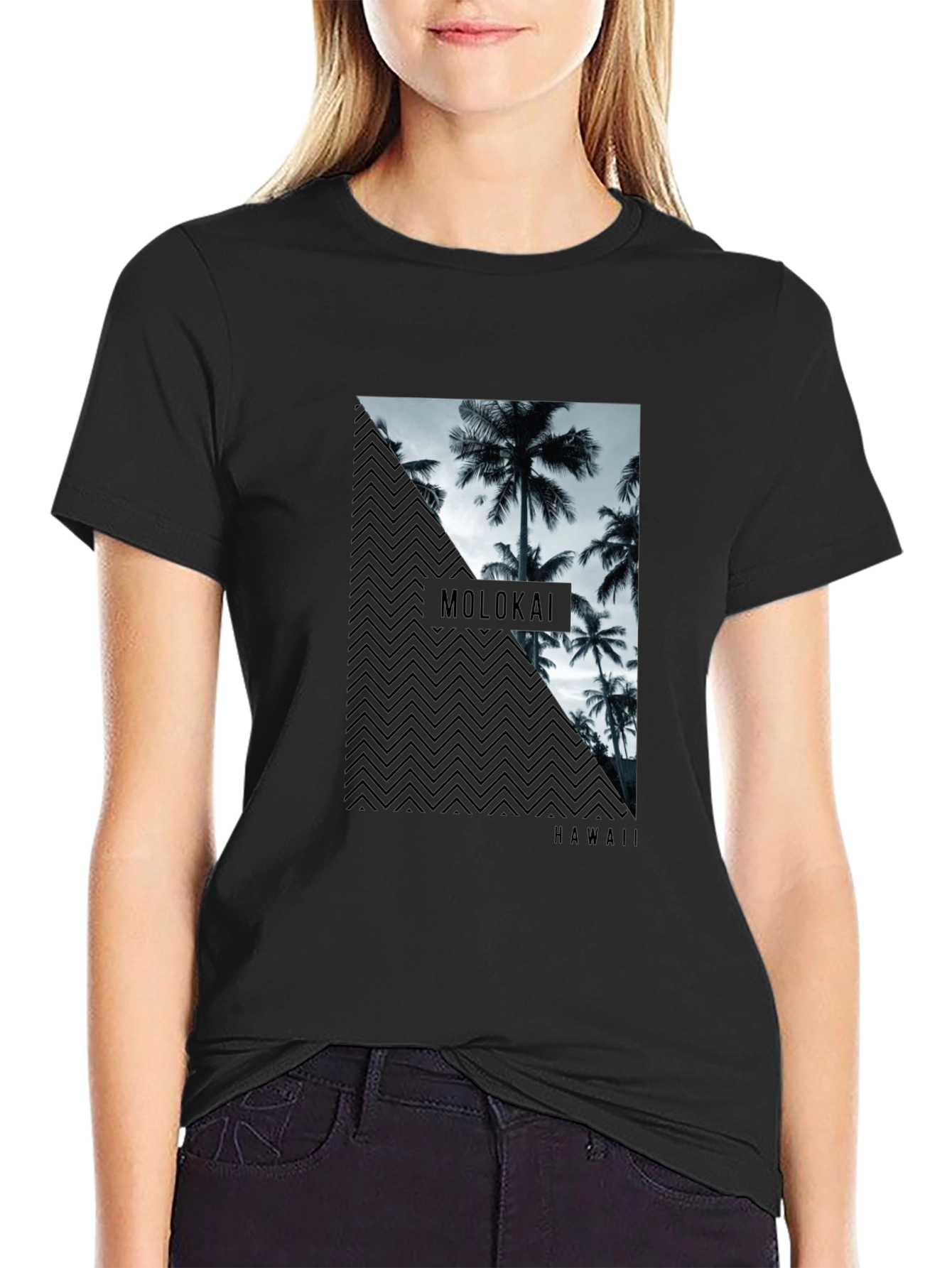 Molokai Hawaii Palm Tree Mens Black T-Shirt