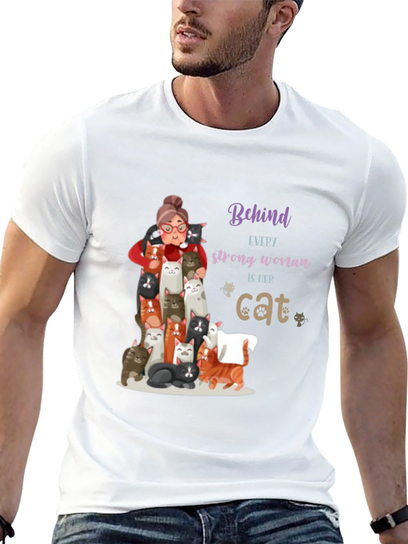 Cat Lover T-Shirt - Behind Every Strong Woman