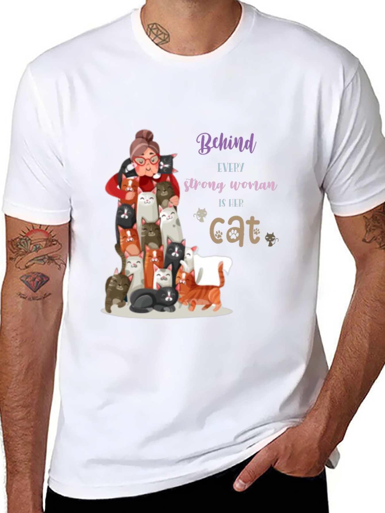 Cat Lover T-Shirt - Behind Every Strong Woman