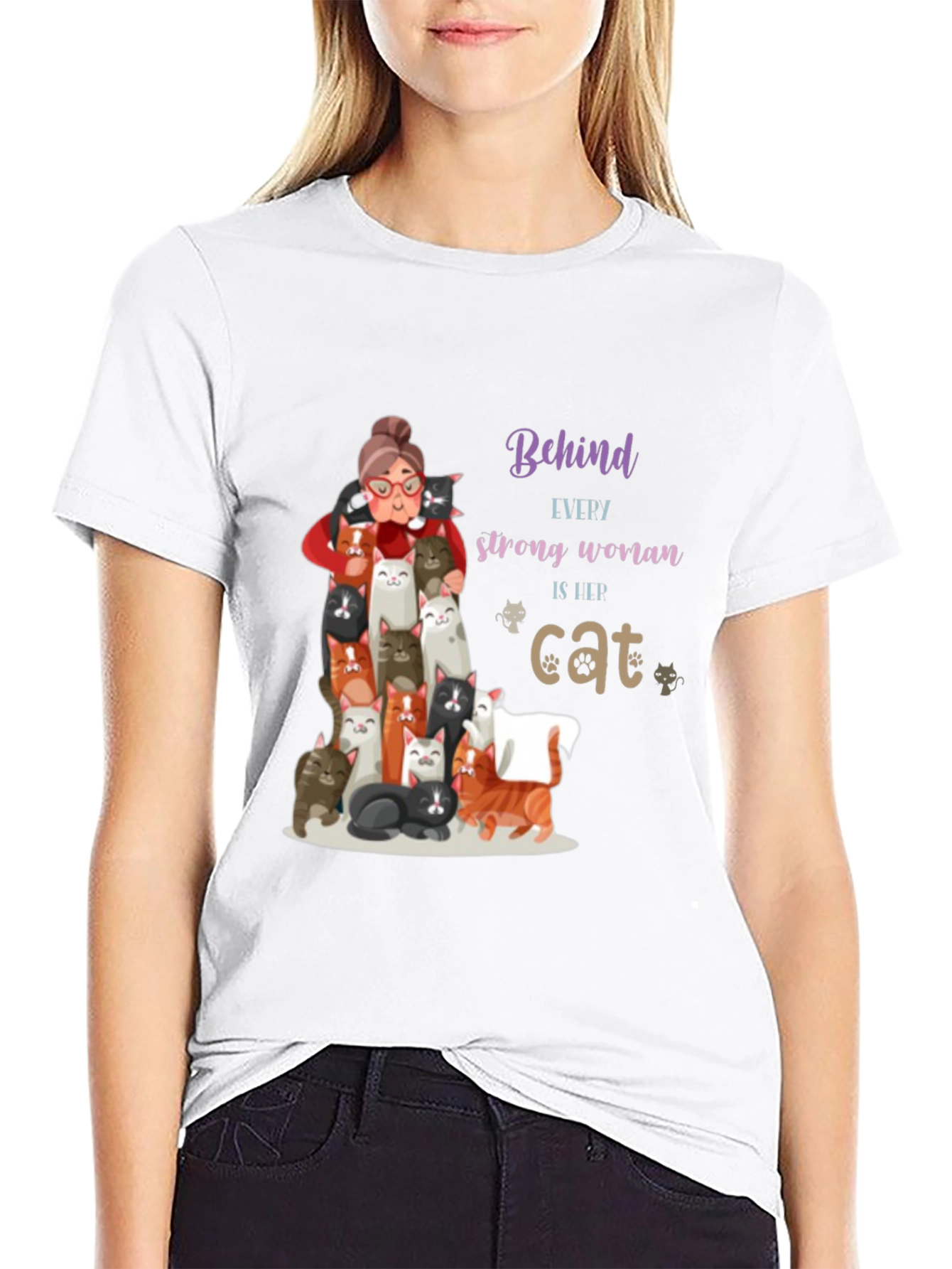 Cat Lover T-Shirt - Behind Every Strong Woman