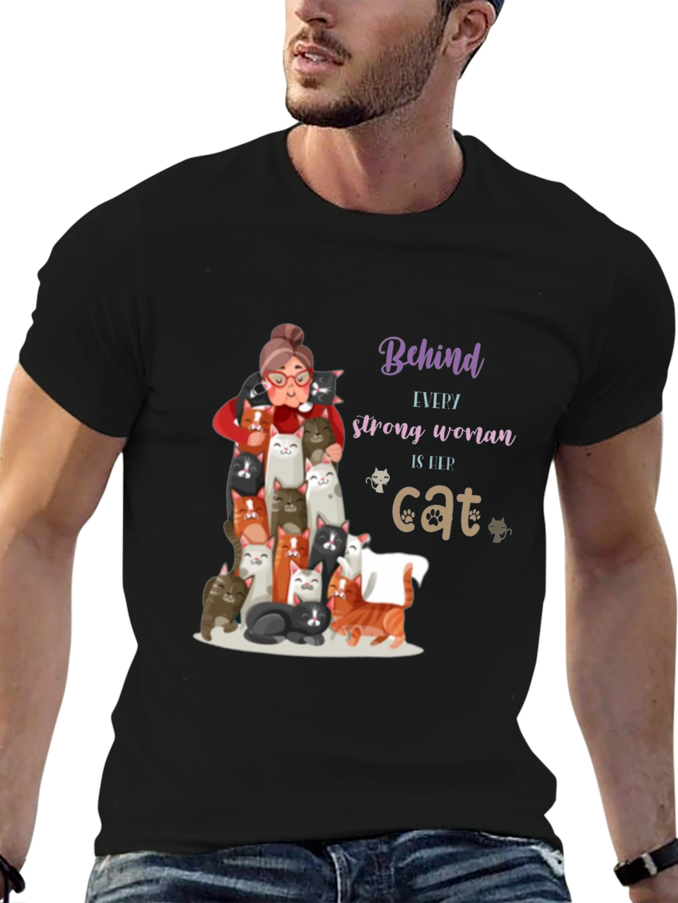 Cat Lover T-Shirt - Behind Every Strong Woman