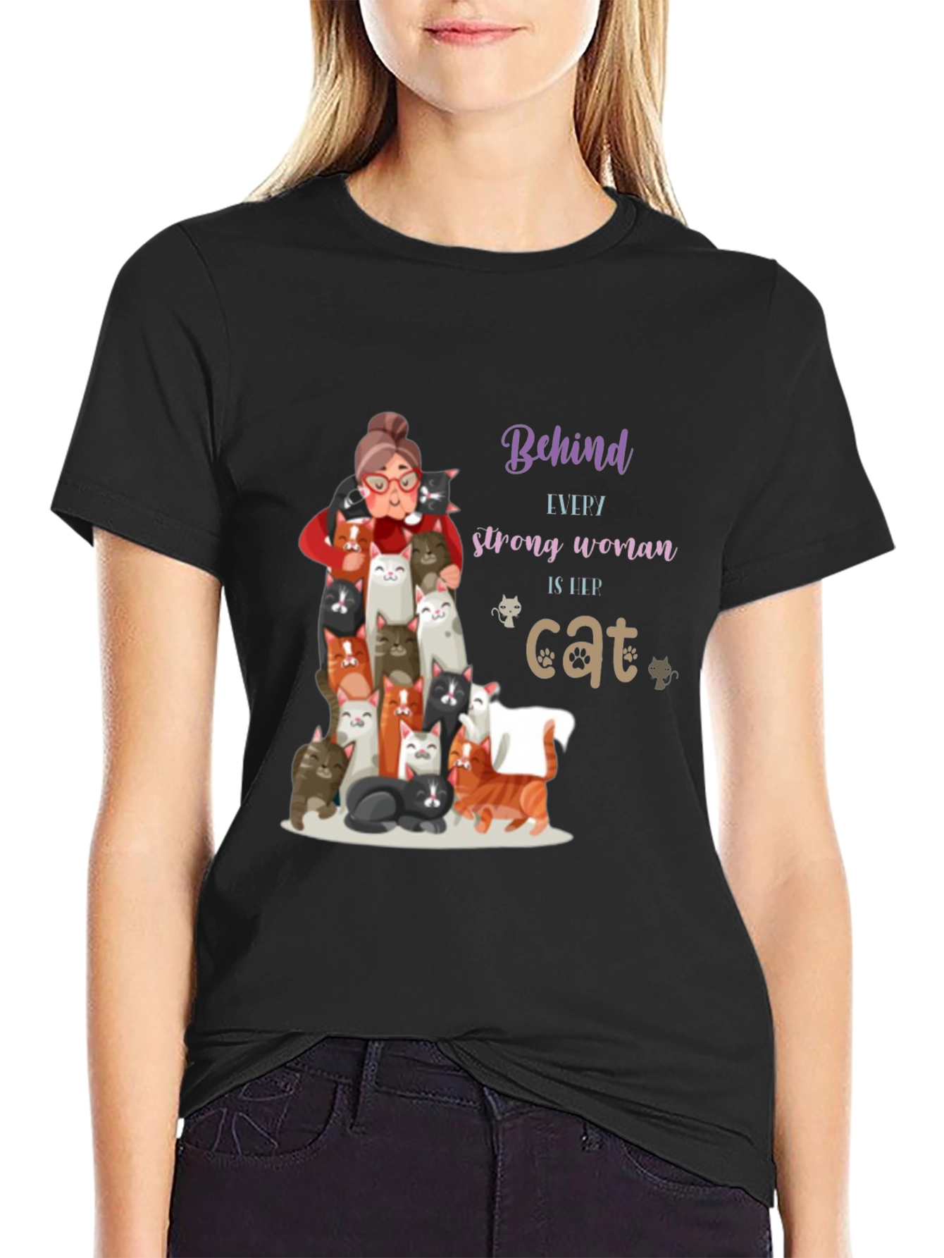 Cat Lover T-Shirt - Behind Every Strong Woman