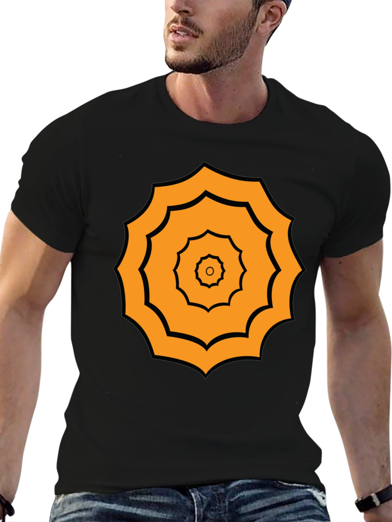 Geometric Pattern Tee - Black Cotton Blend
