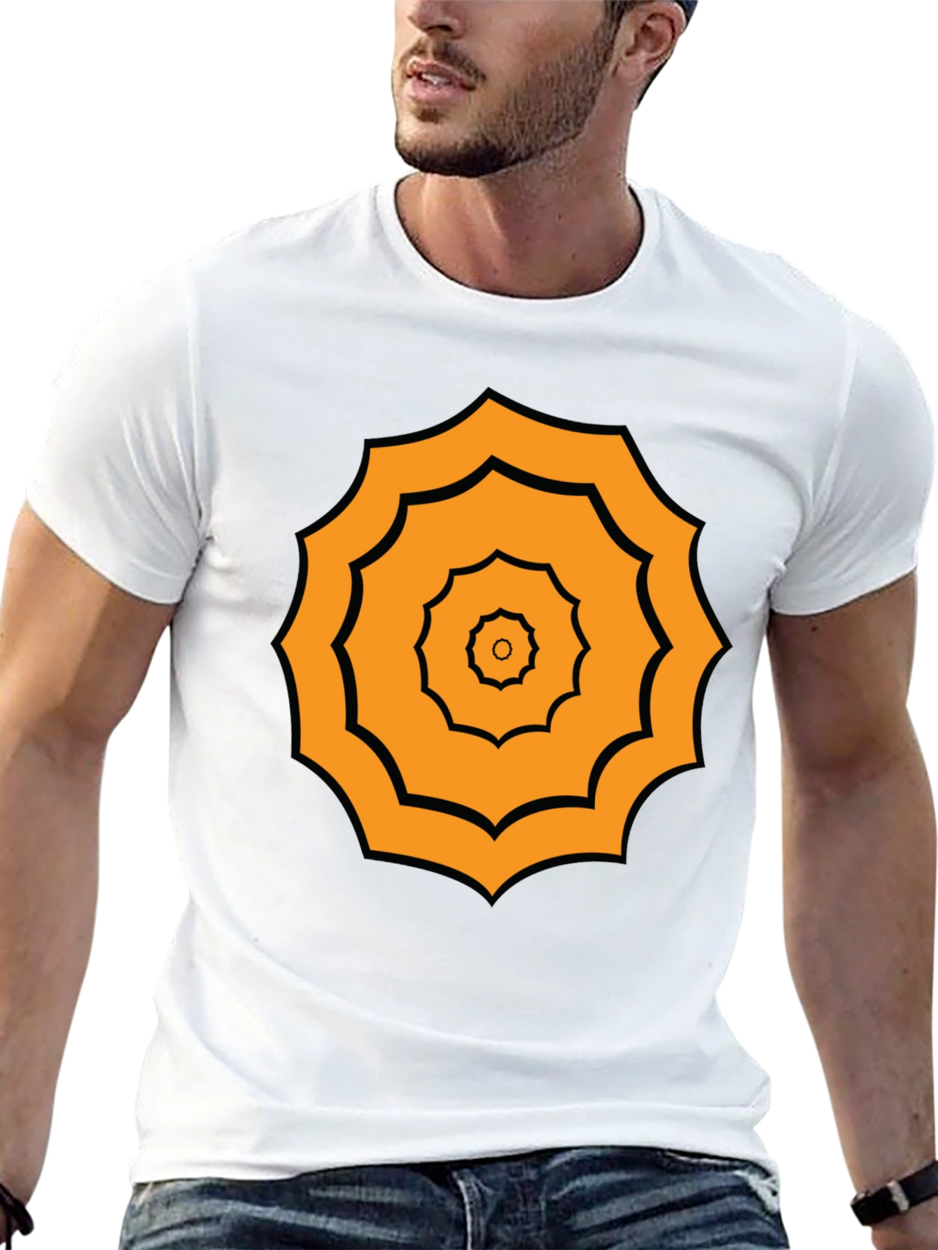 Geometric Pattern Tee - Black Cotton Blend