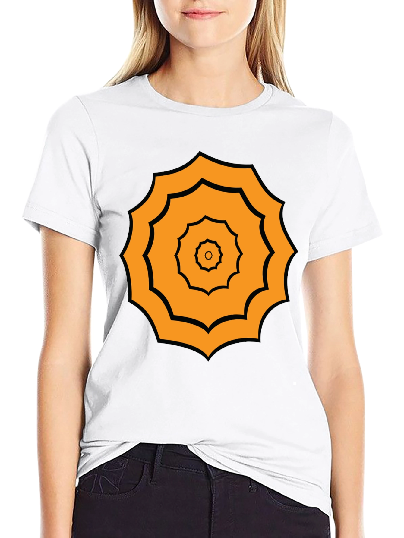 Geometric Pattern Tee - Black Cotton Blend