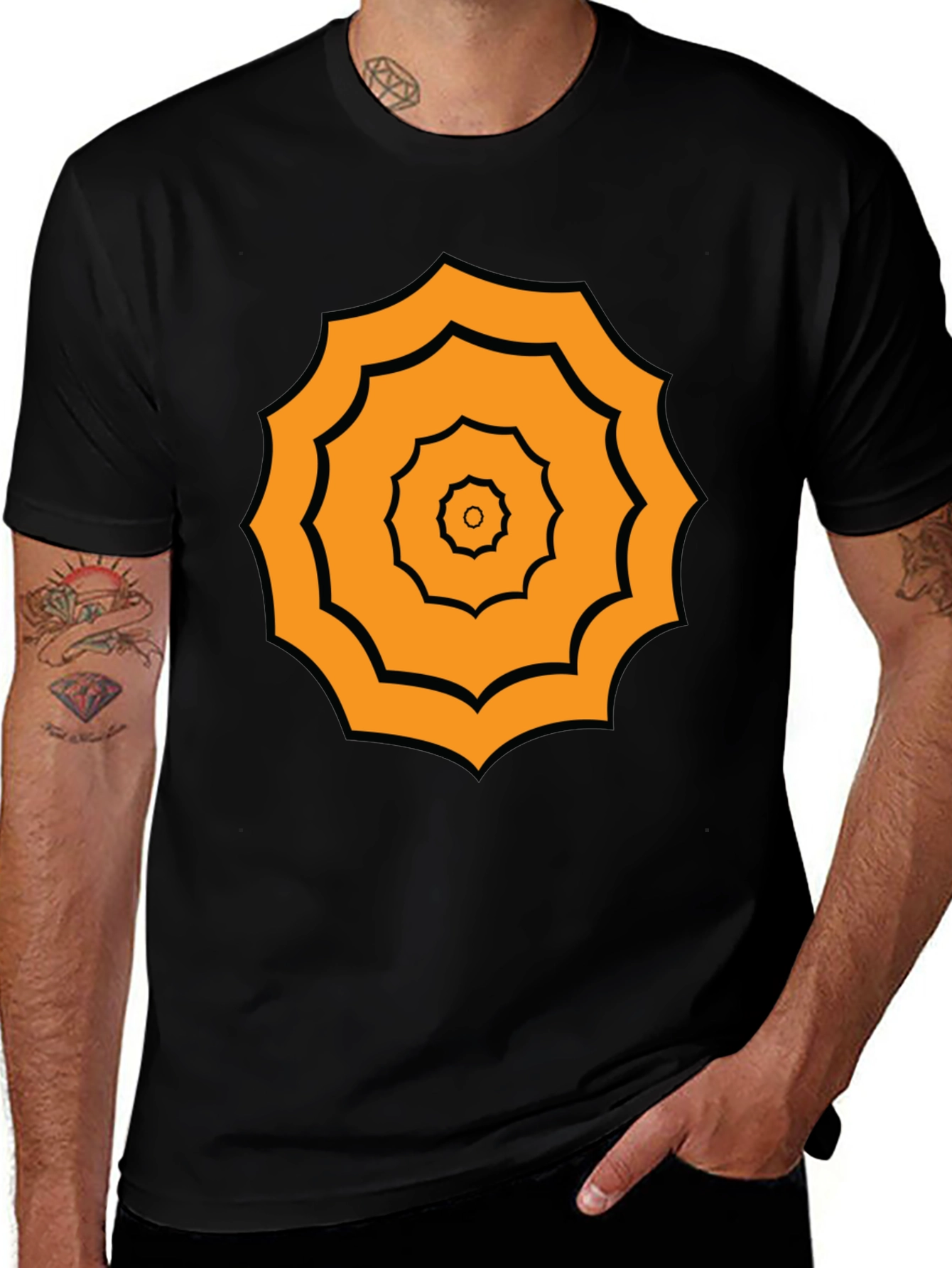 Geometric Pattern Tee - Black Cotton Blend