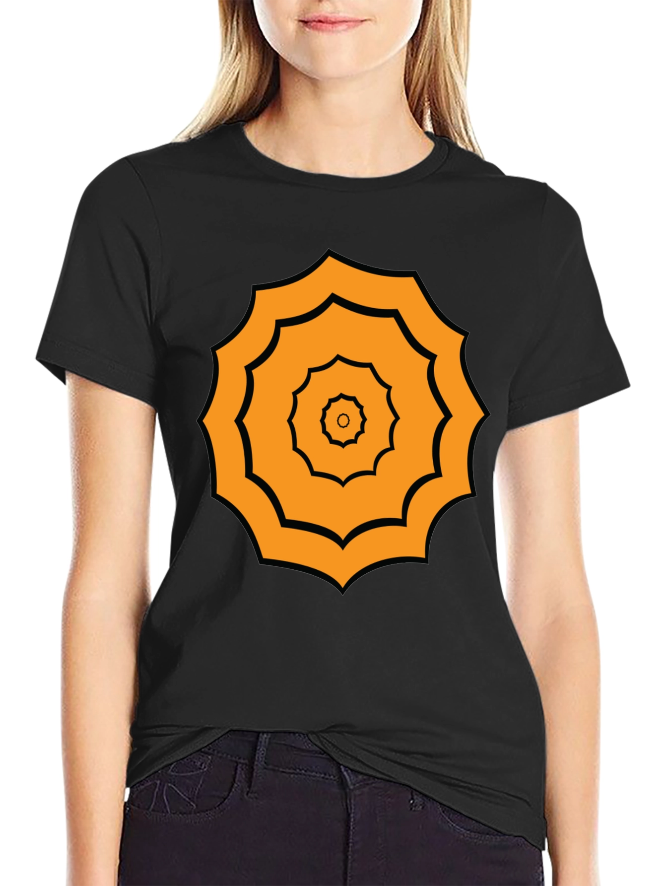 Geometric Pattern Tee - Black Cotton Blend