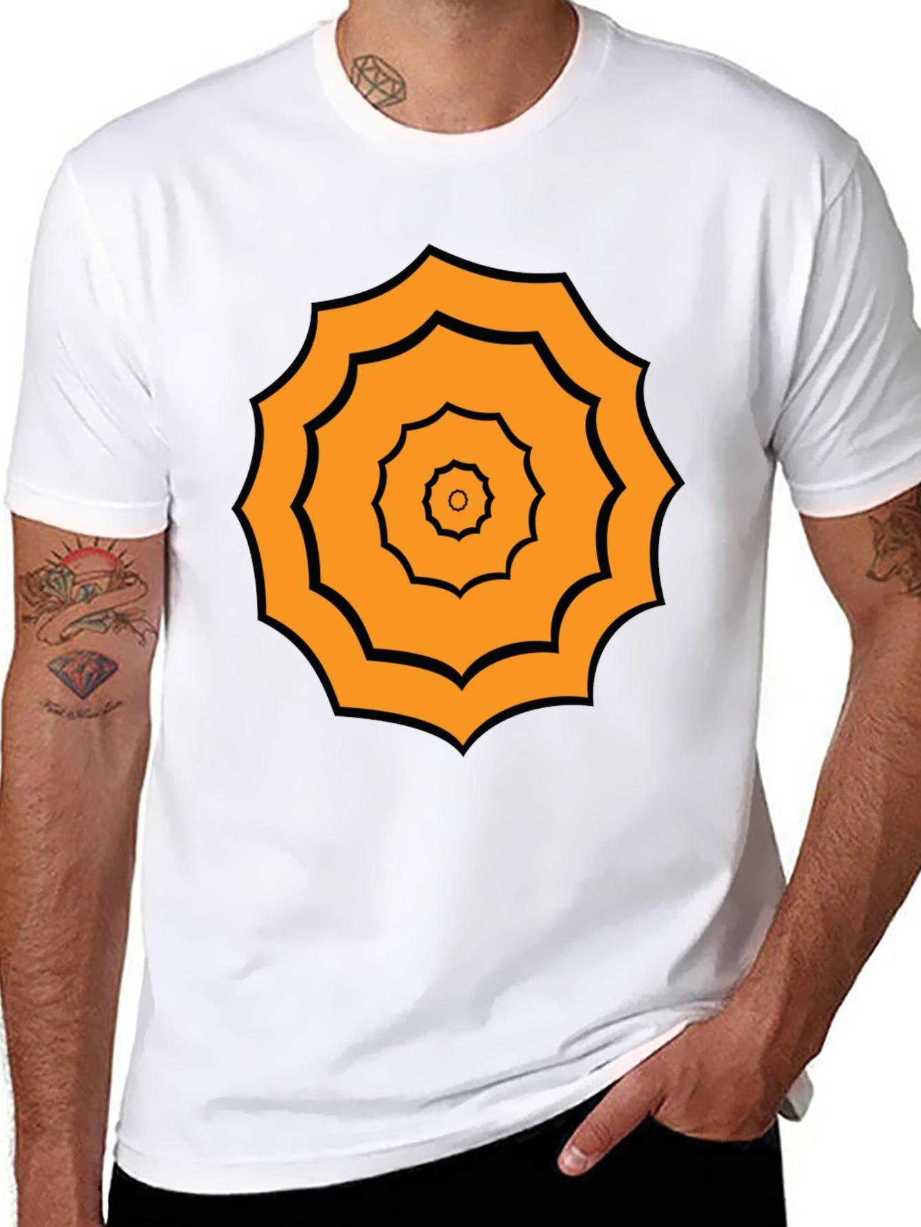 Geometric Pattern Tee - Black Cotton Blend