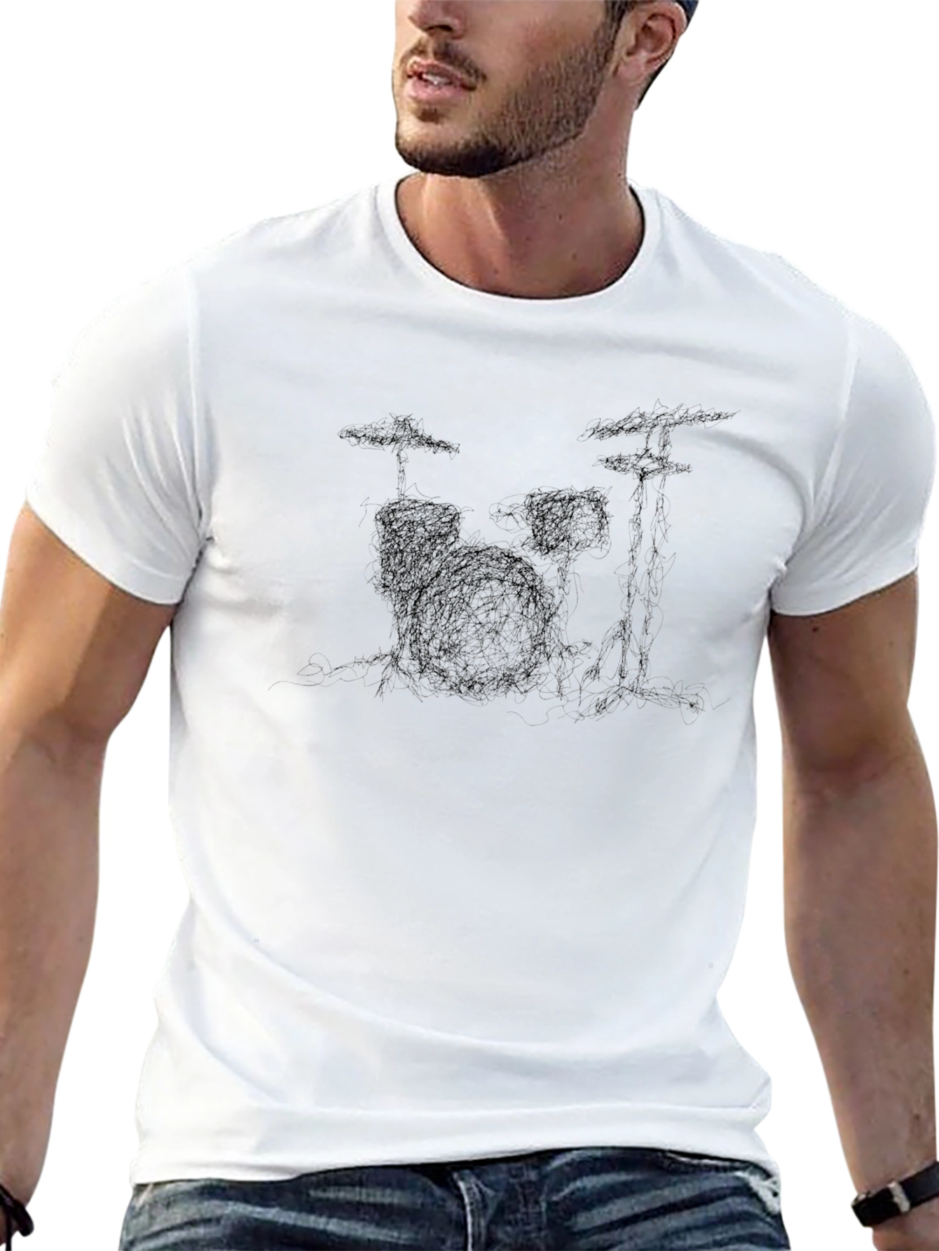 Mens Black Drum Kit Graphic T-Shirt