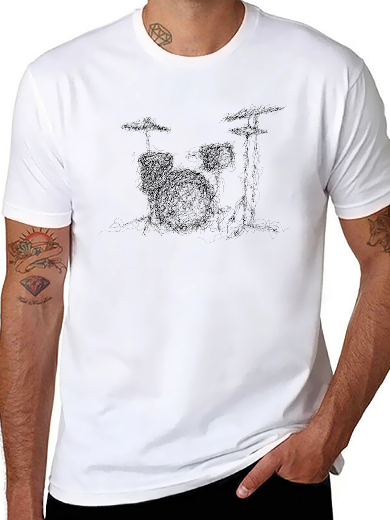 Mens Black Drum Kit Graphic T-Shirt