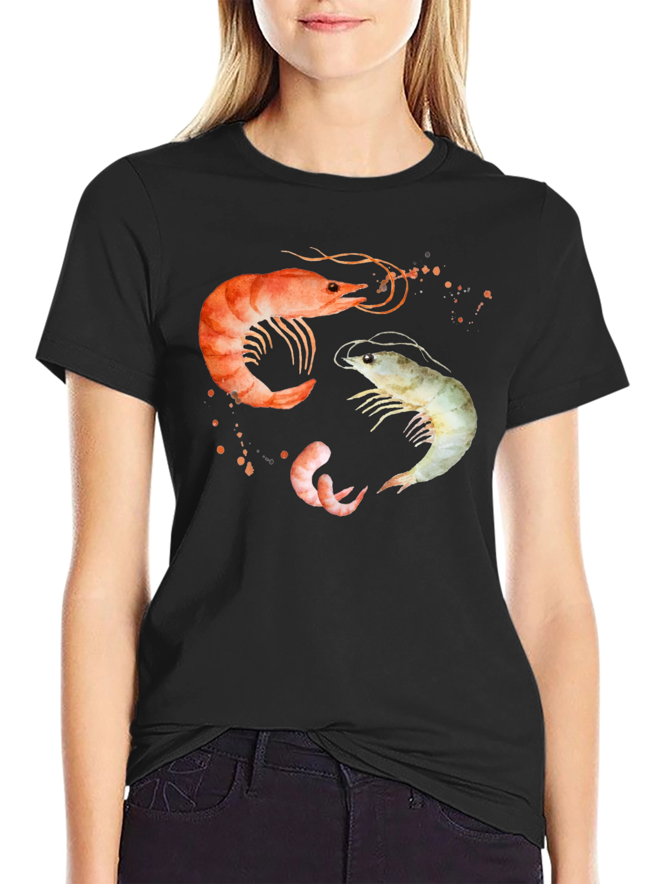 Shrimp Trio Graphic T-Shirt - Black Cotton Tee