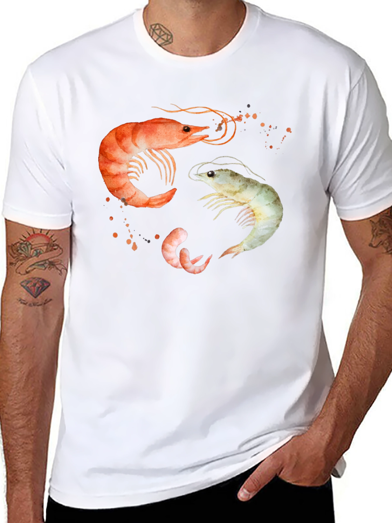 Shrimp Trio Graphic T-Shirt - Black Cotton Tee
