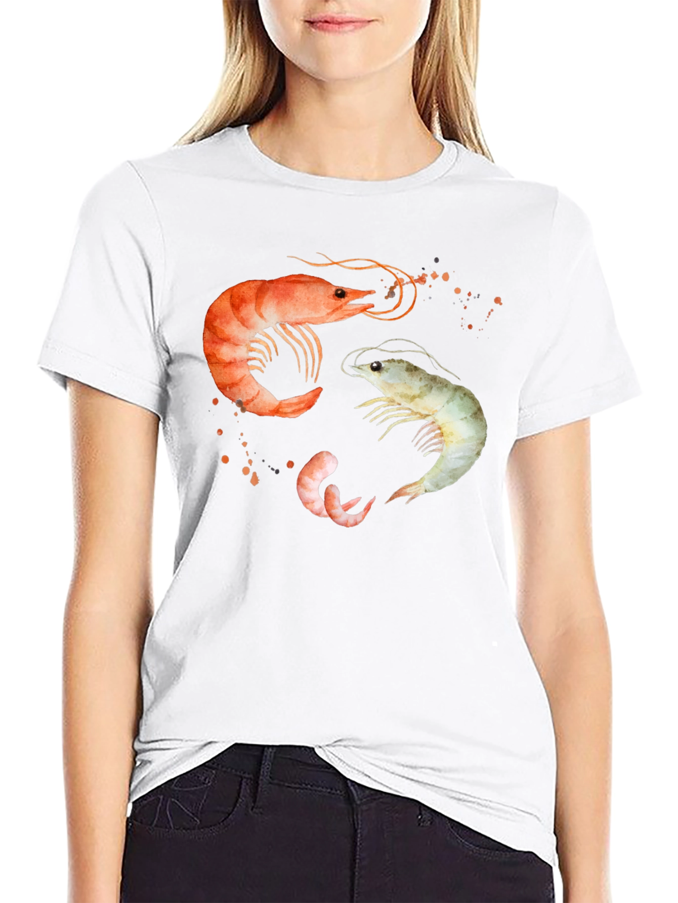 Shrimp Trio Graphic T-Shirt - Black Cotton Tee