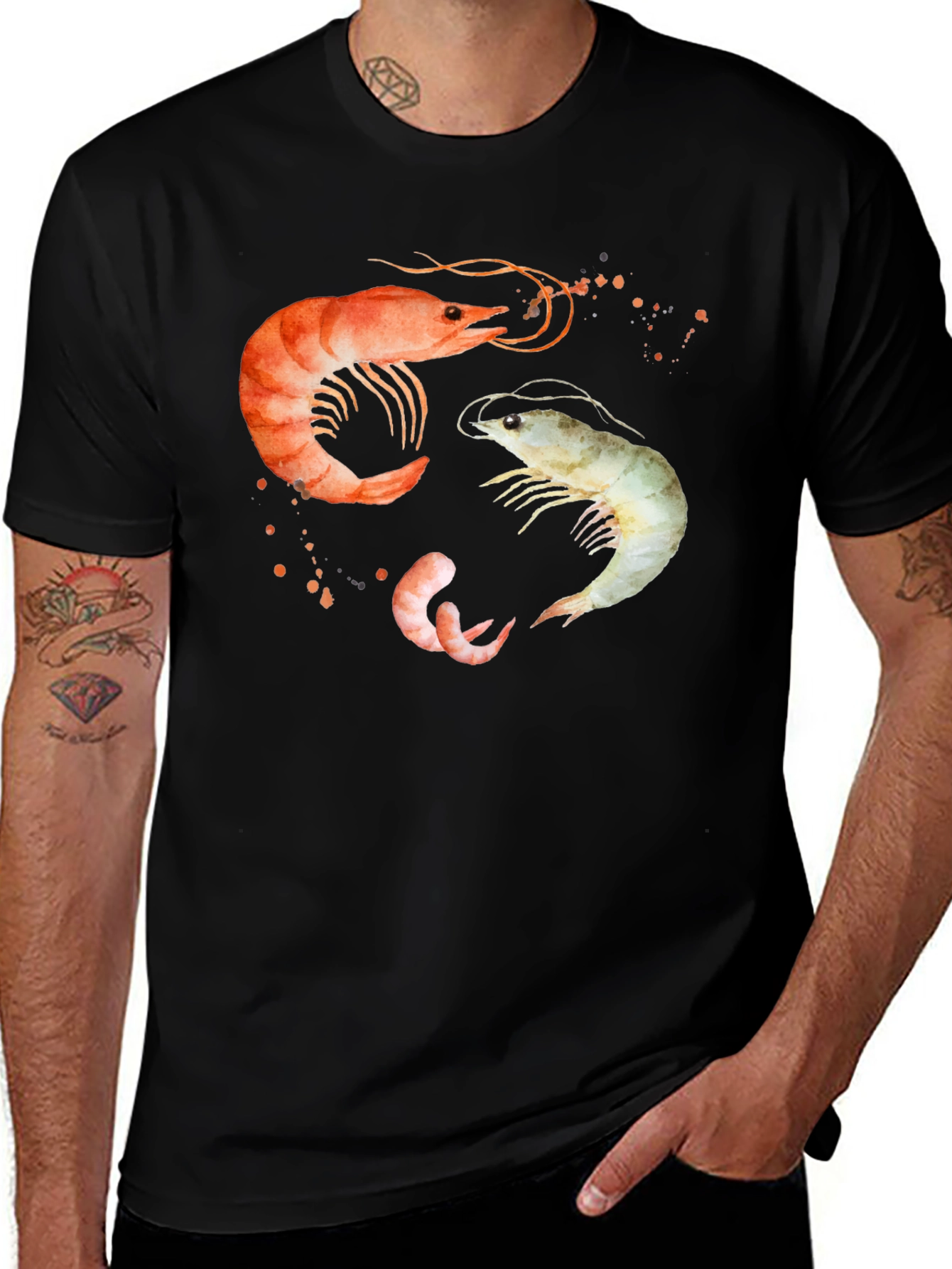 Shrimp Trio Graphic T-Shirt - Black Cotton Tee