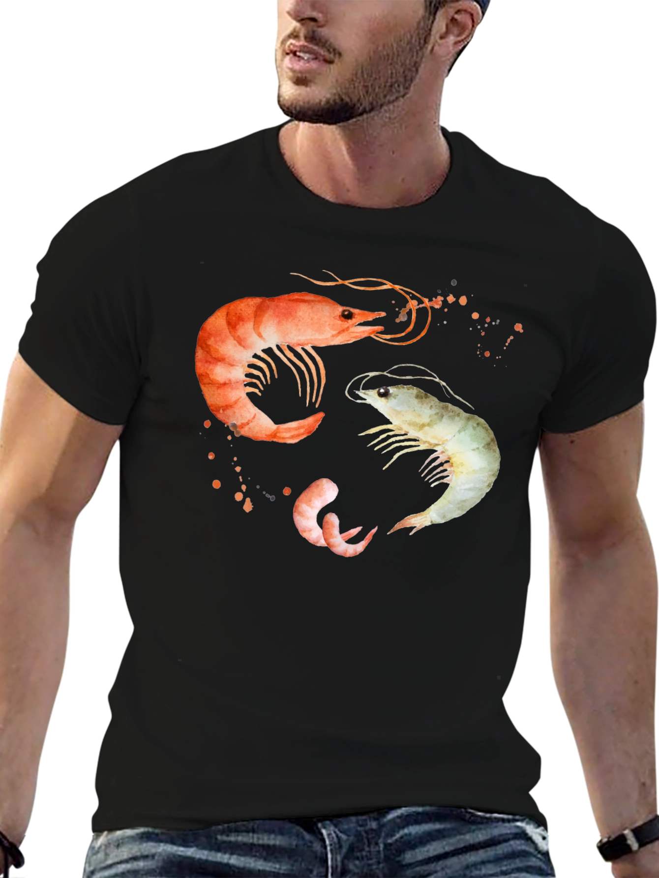 Shrimp Trio Graphic T-Shirt - Black Cotton Tee