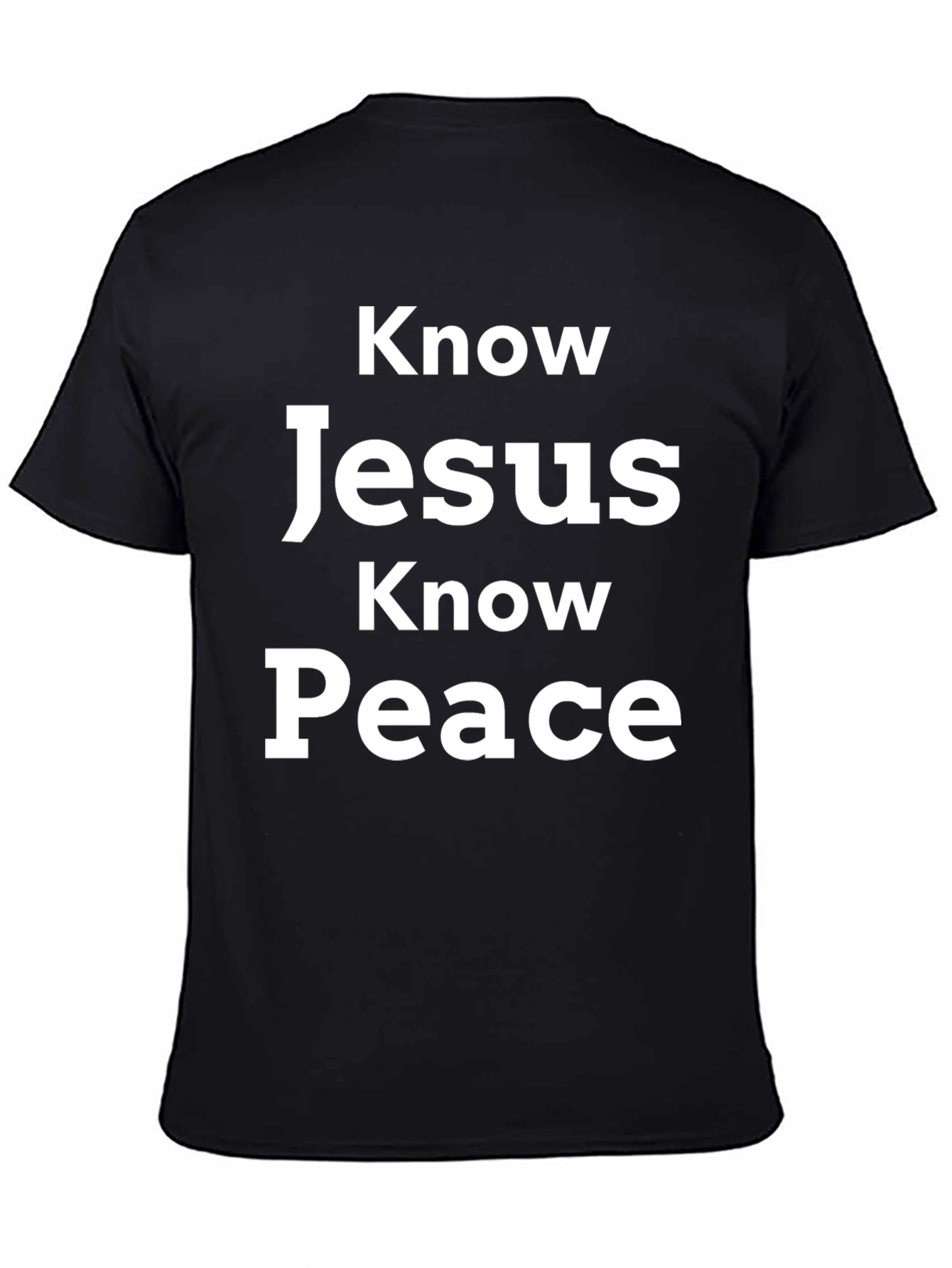 Know Jesus Know Peace Black Graphic T-Shirt