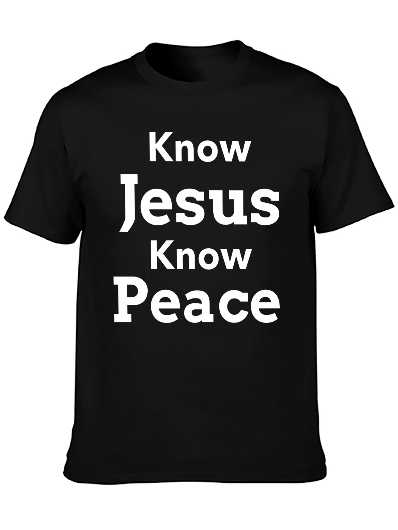 Know Jesus Know Peace Black Graphic T-Shirt