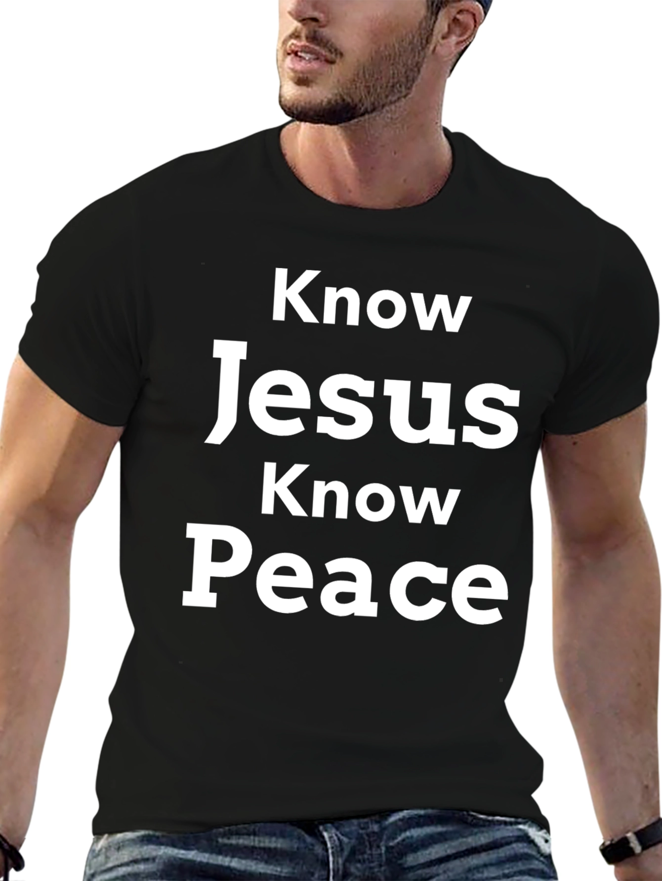 Know Jesus Know Peace Black Graphic T-Shirt